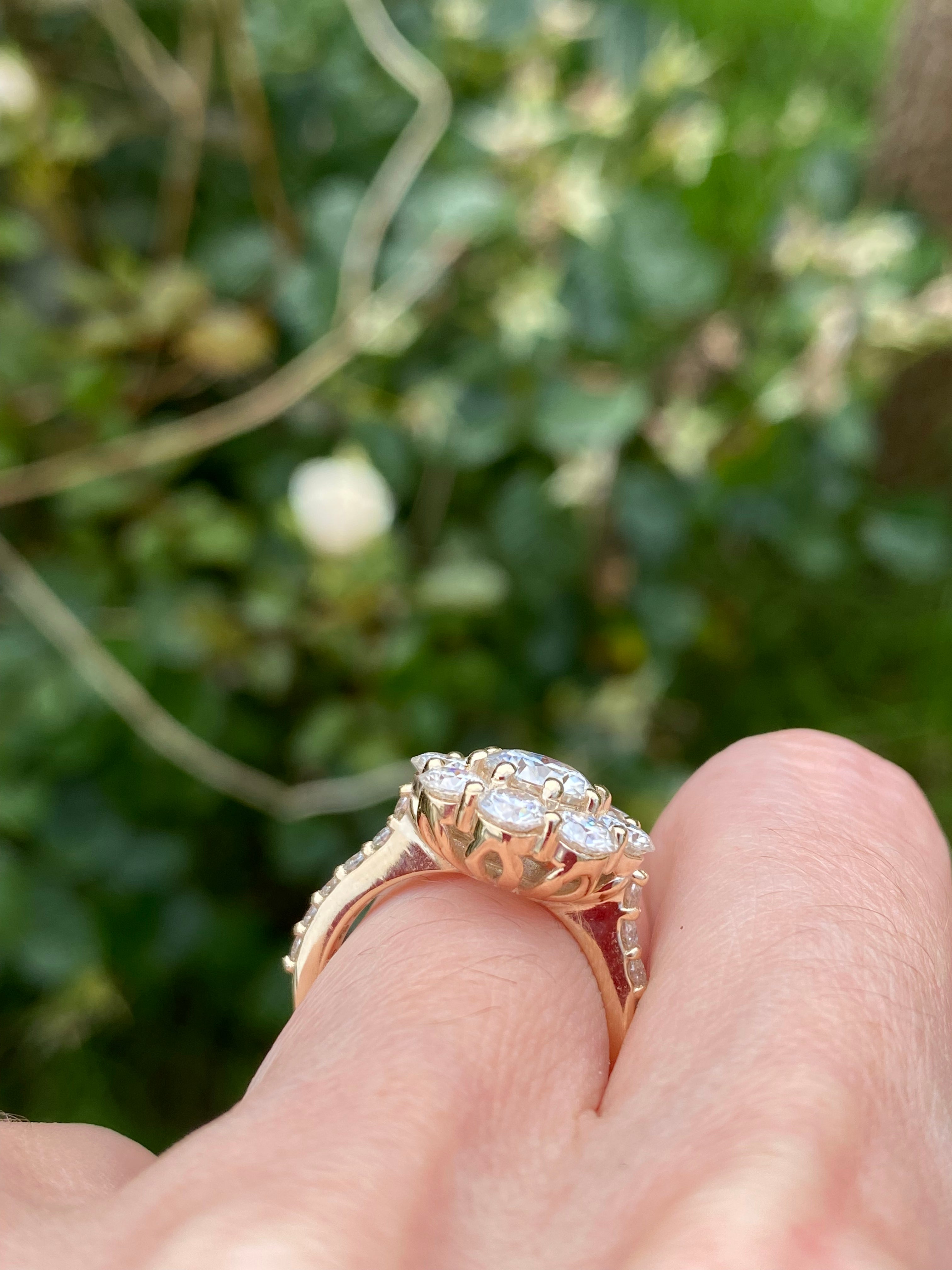 3.38 CTW Moissanite Daisy Halo Engagement Ring in Sterling Silver
