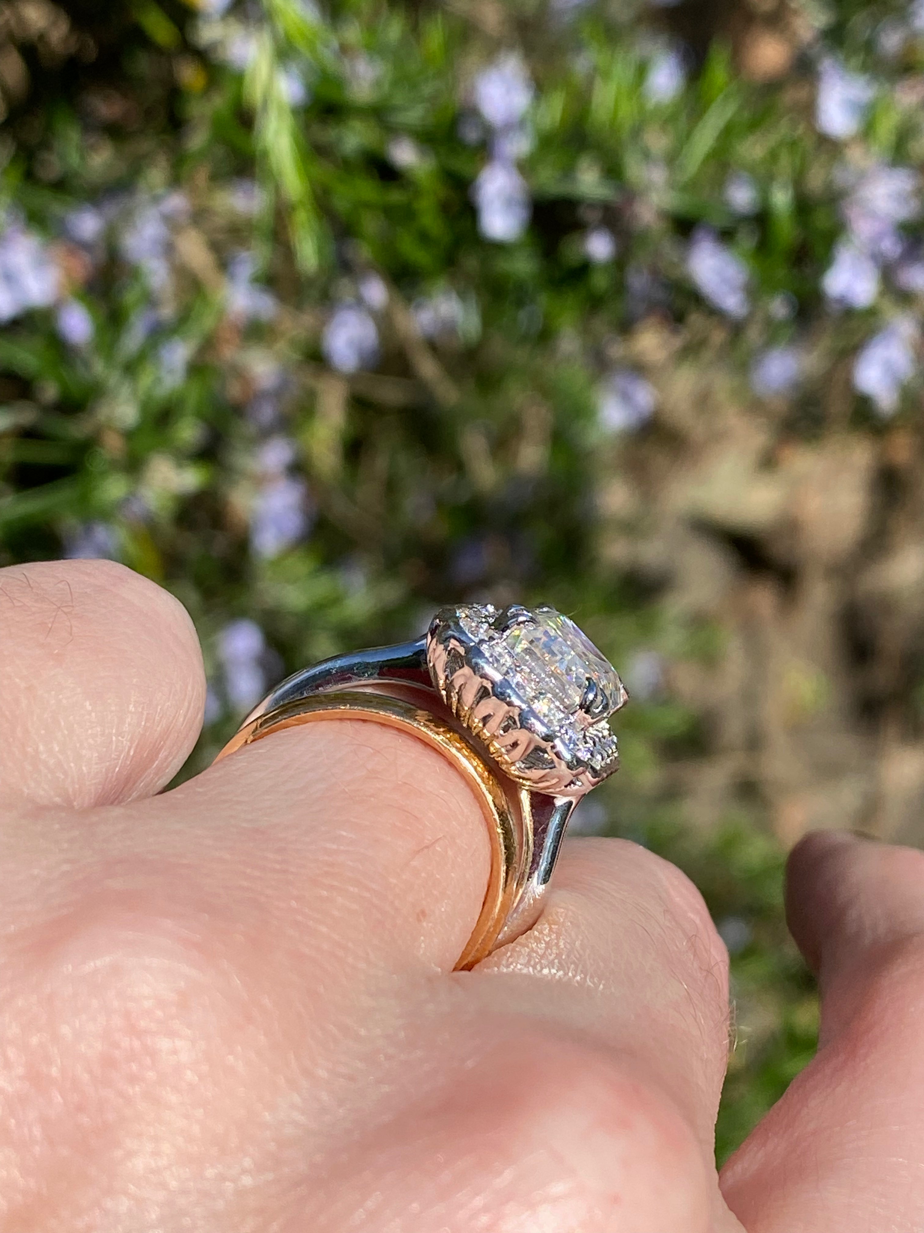 5.38 CTW Emerald Cut Moissanite Halo Cocktail Ring in Sterling Silver