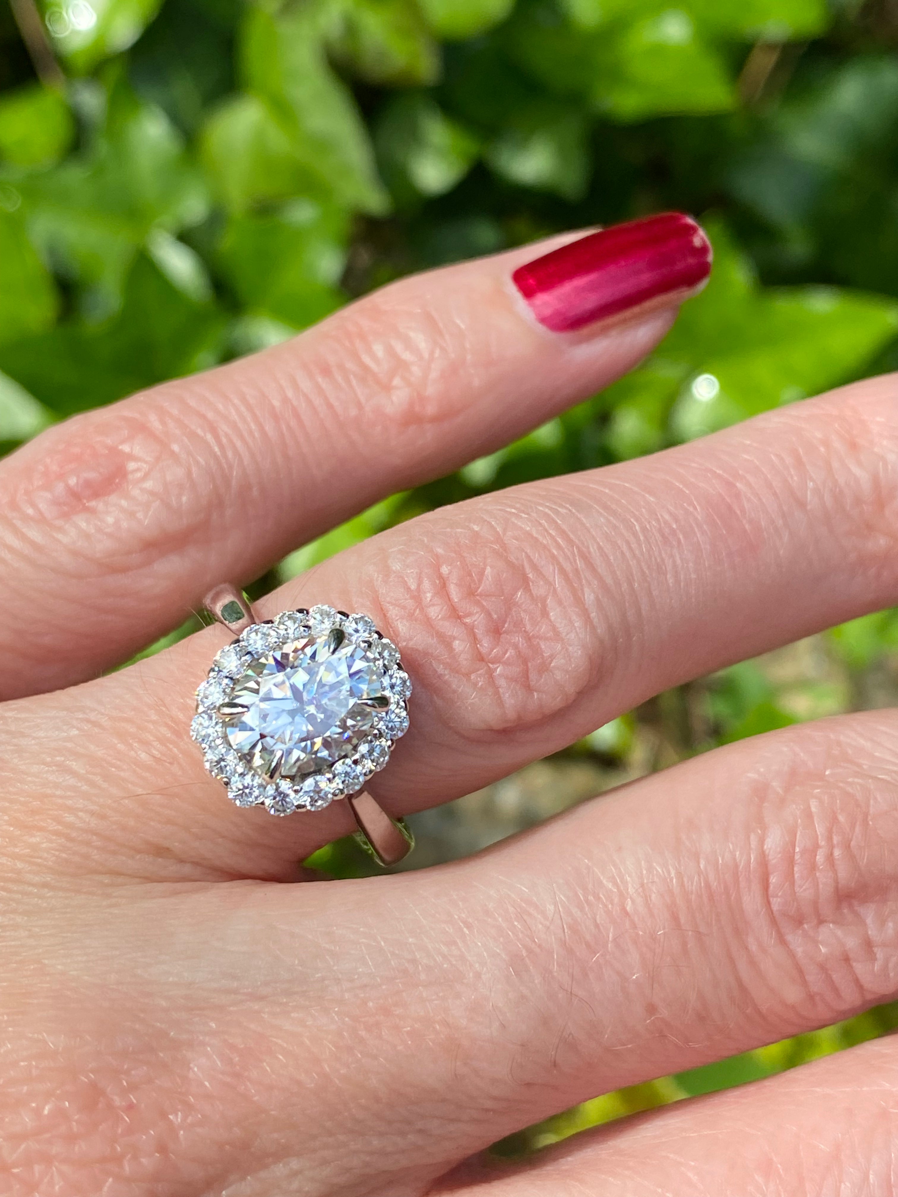 2.52 Carat Oval Cut Moissanite Halo Ring in Sterling Silver