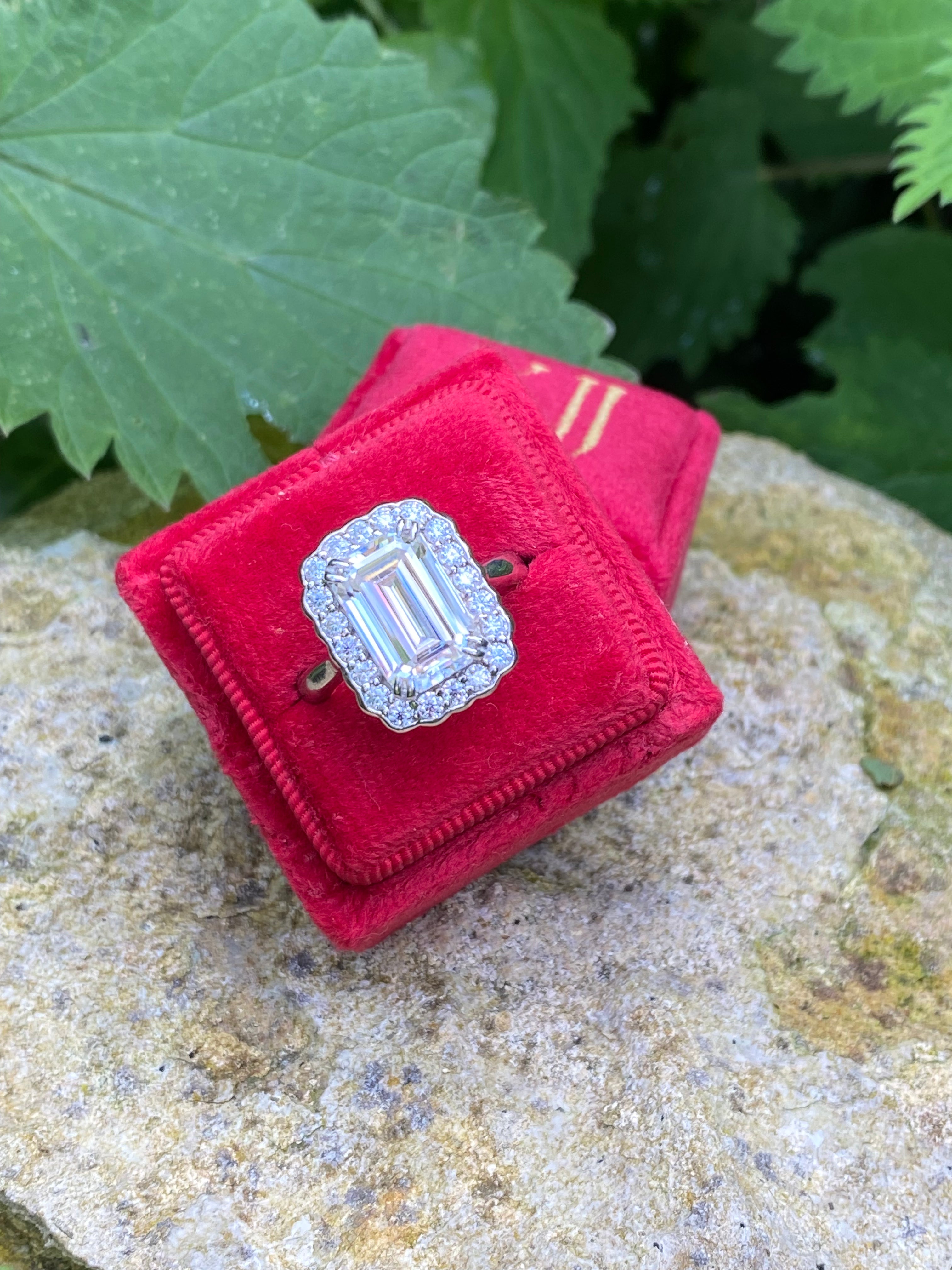 5.38 CTW Emerald Cut Moissanite Halo Cocktail Ring in Sterling Silver