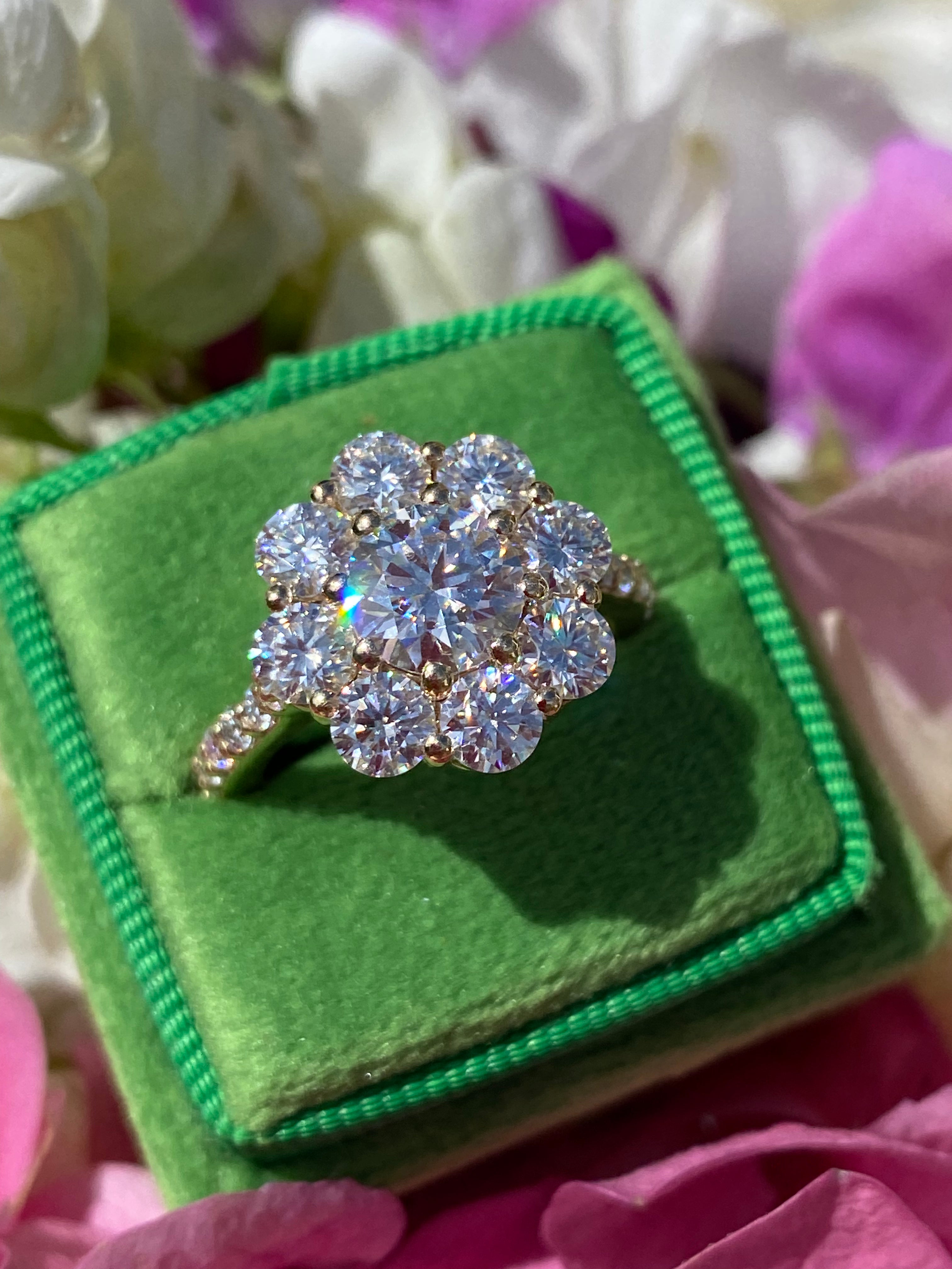 3.38 CTW Moissanite Daisy Halo Engagement Ring in Sterling Silver