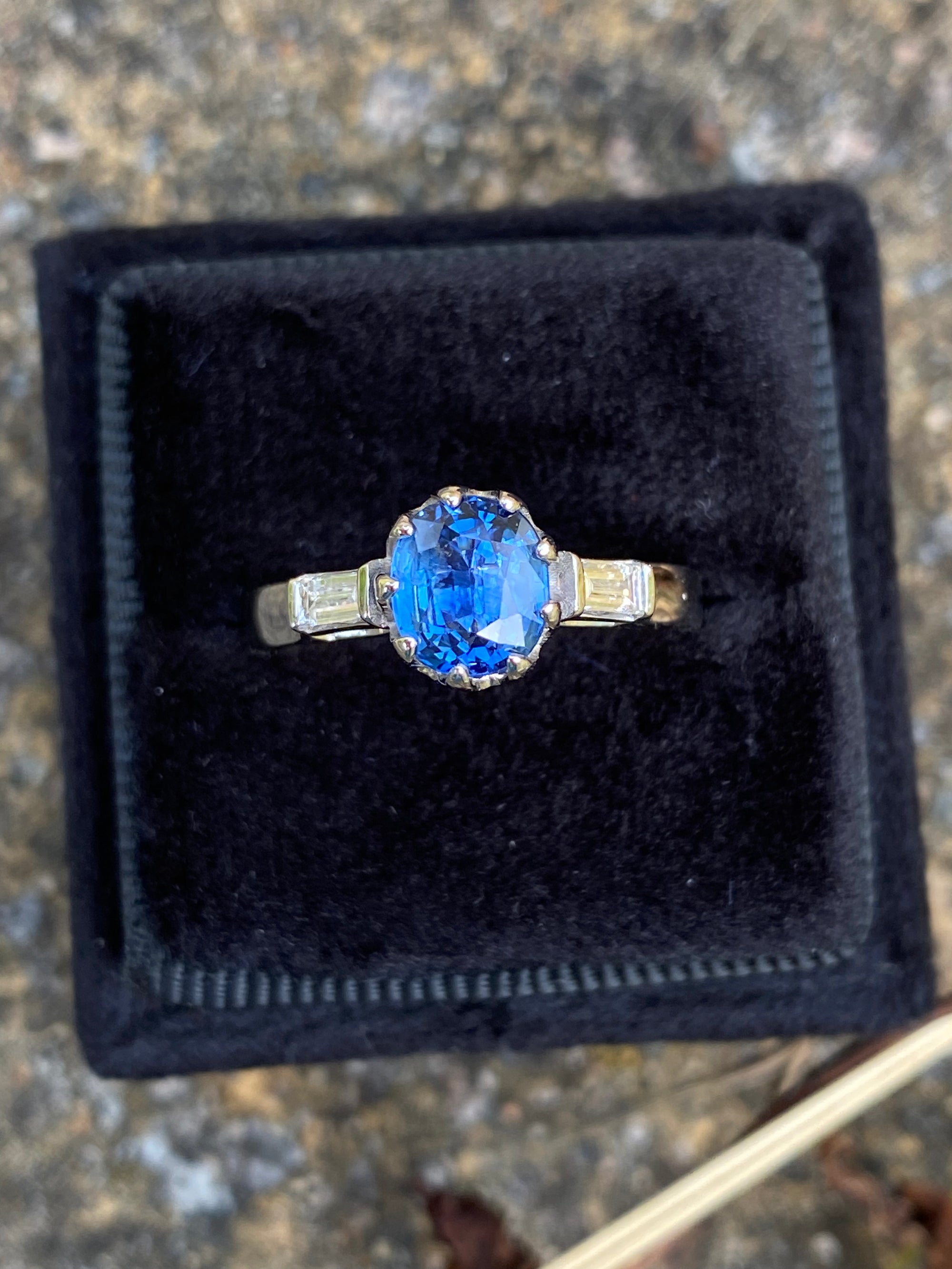 1.25 Carat Blue Ceylon Sapphire and Diamond Three Stone Ring in Platinum