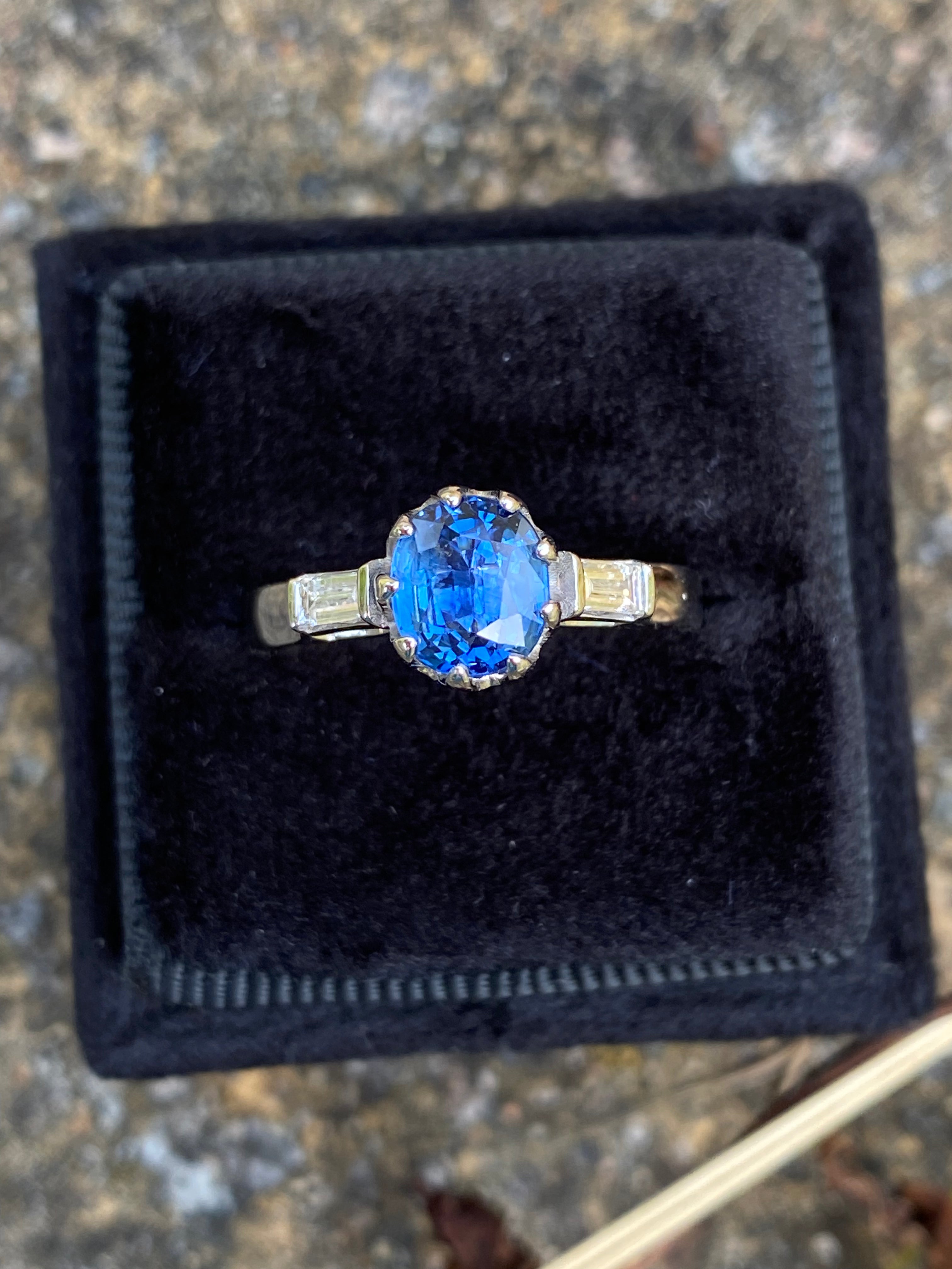 1.25 Carat Blue Ceylon Sapphire and Diamond Three Stone Ring in Platinum