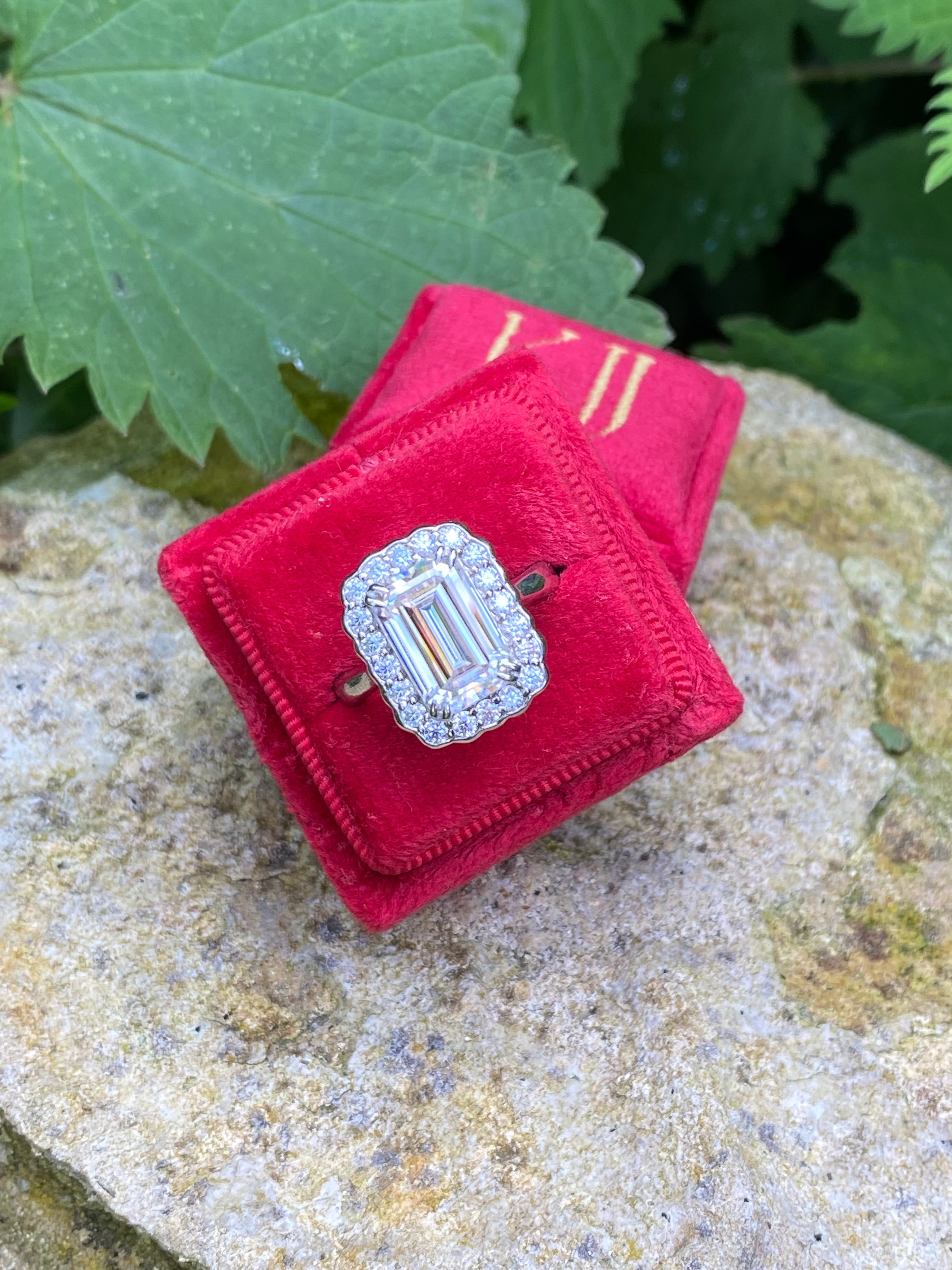 5.38 CTW Emerald Cut Moissanite Halo Cocktail Ring in Sterling Silver