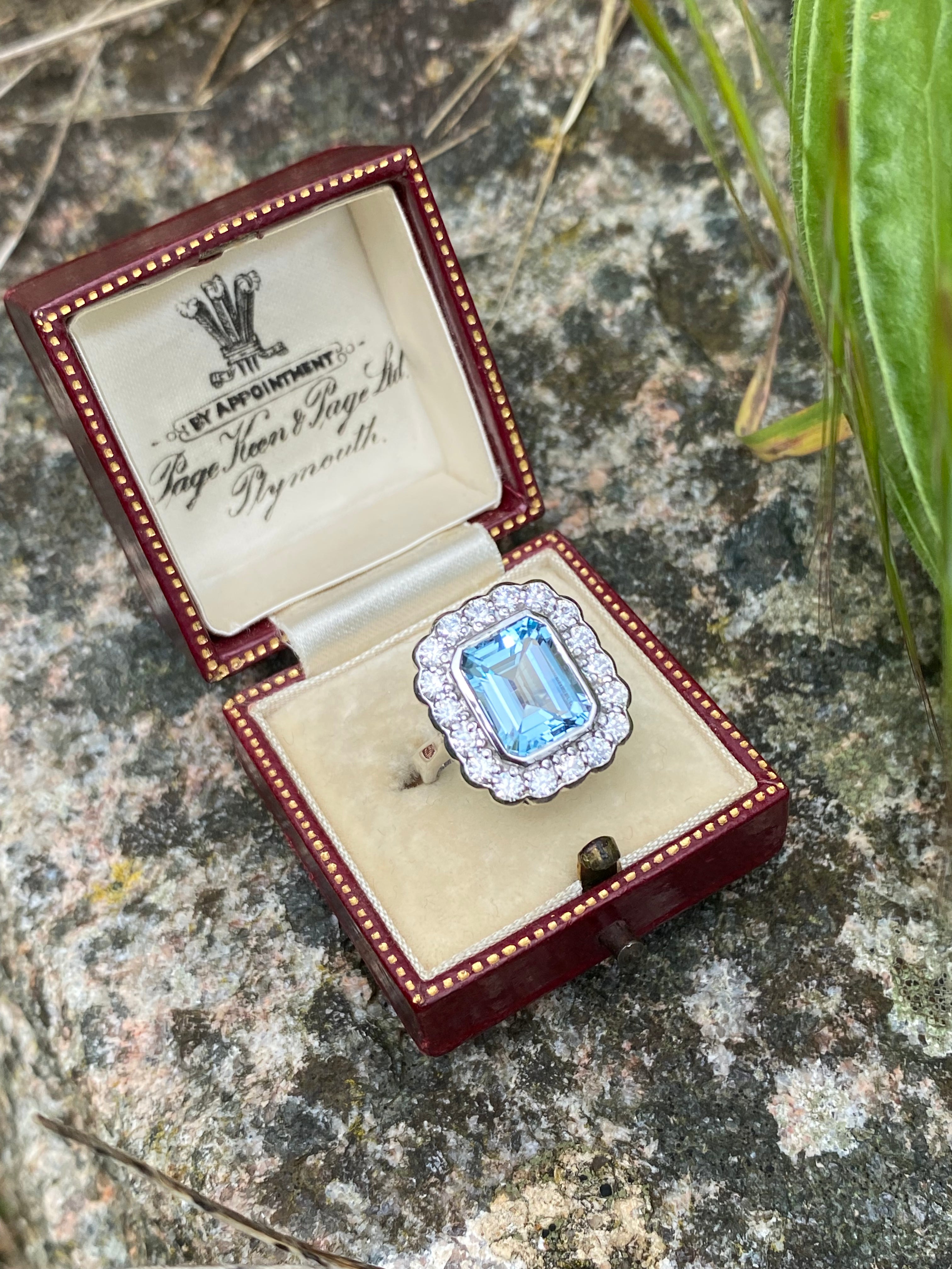 4.25 CTW Emerald Cut Blue Topaz and Moissanite Halo Cocktail Ring