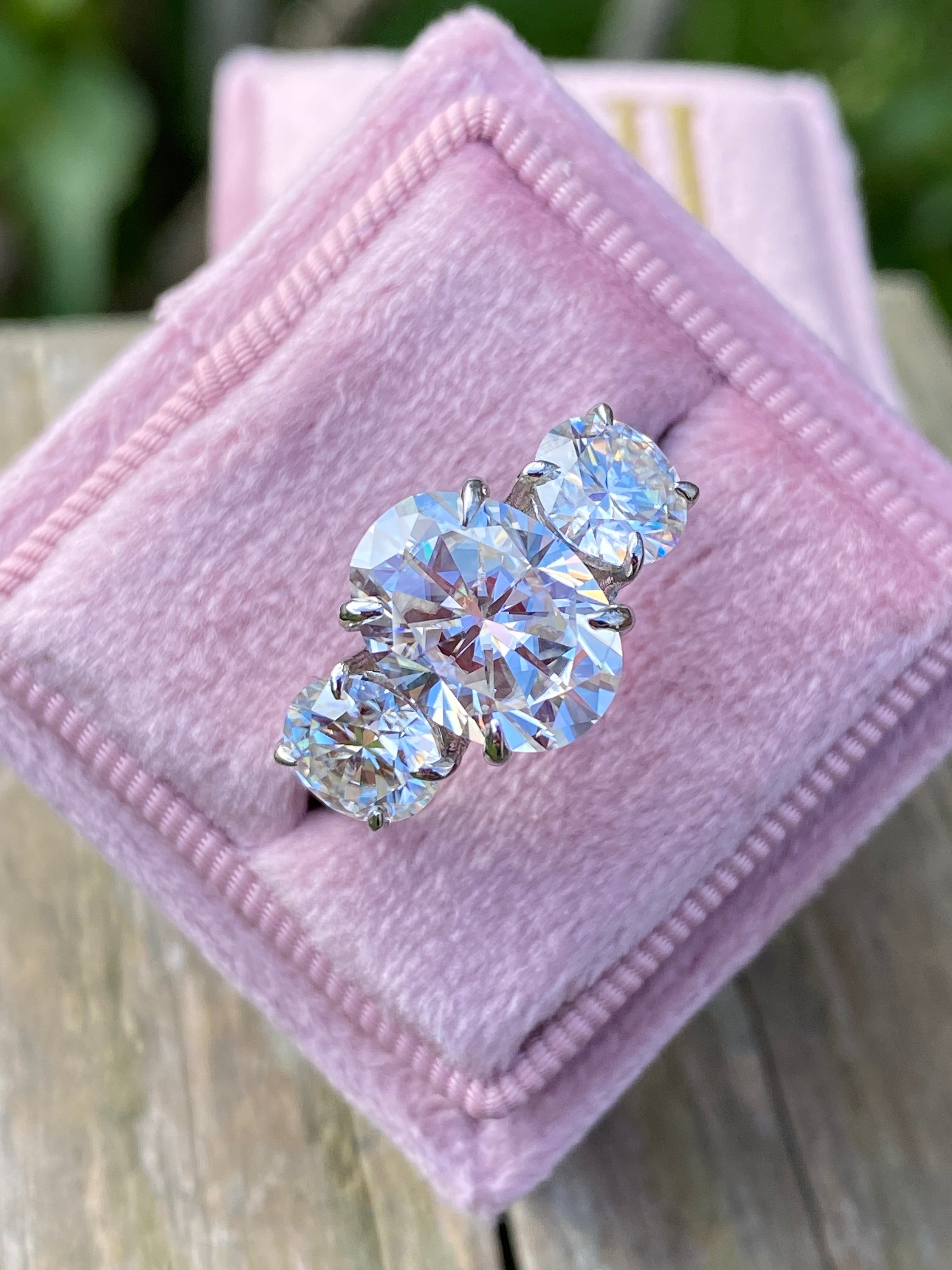 5.16 CTW Oval Cut Moissanite Three Stone Engagement Ring in Sterling Silver