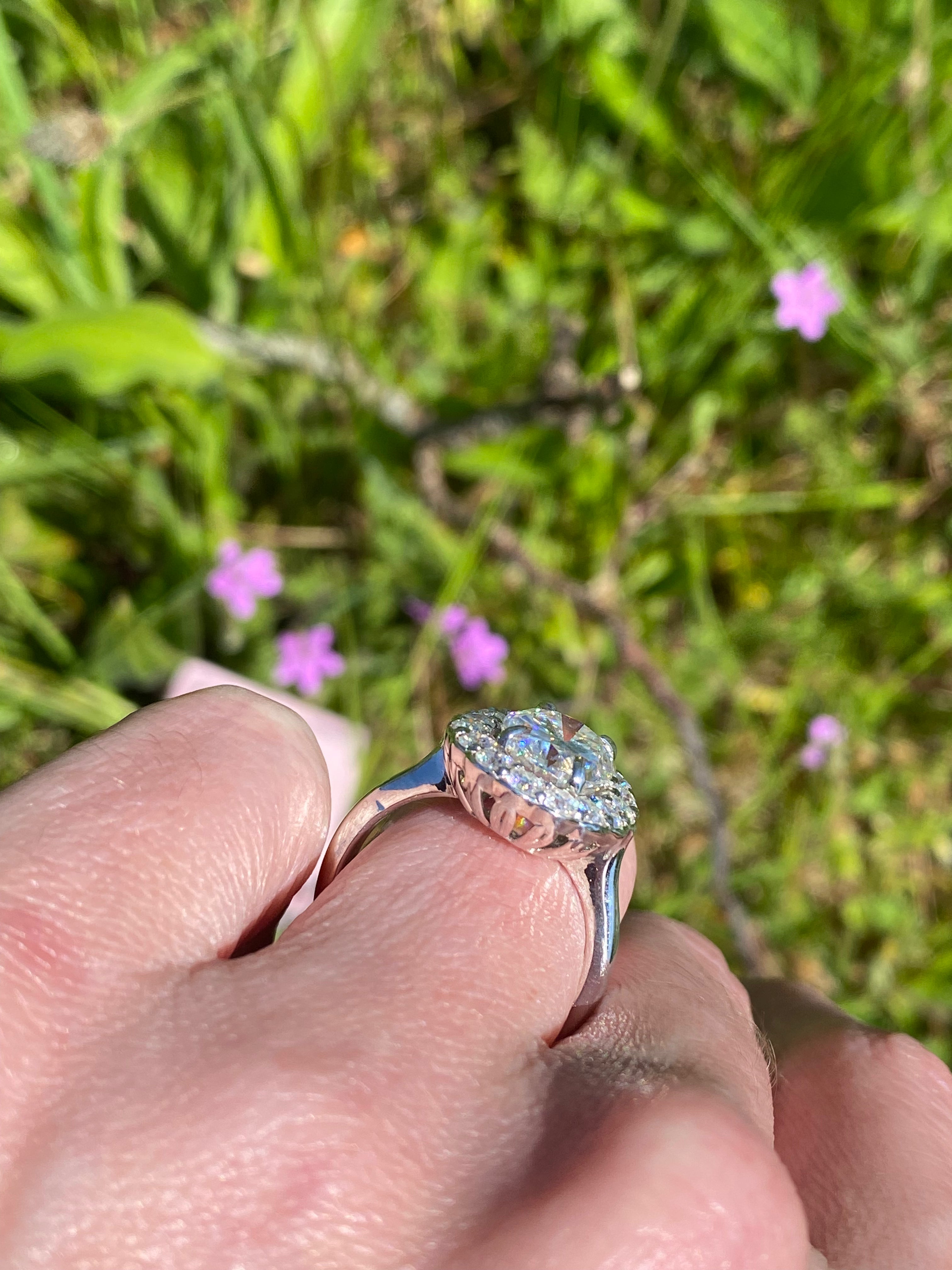 4.47 Carat Oval Cut Moissanite Oval Halo Ring in Sterling Silver