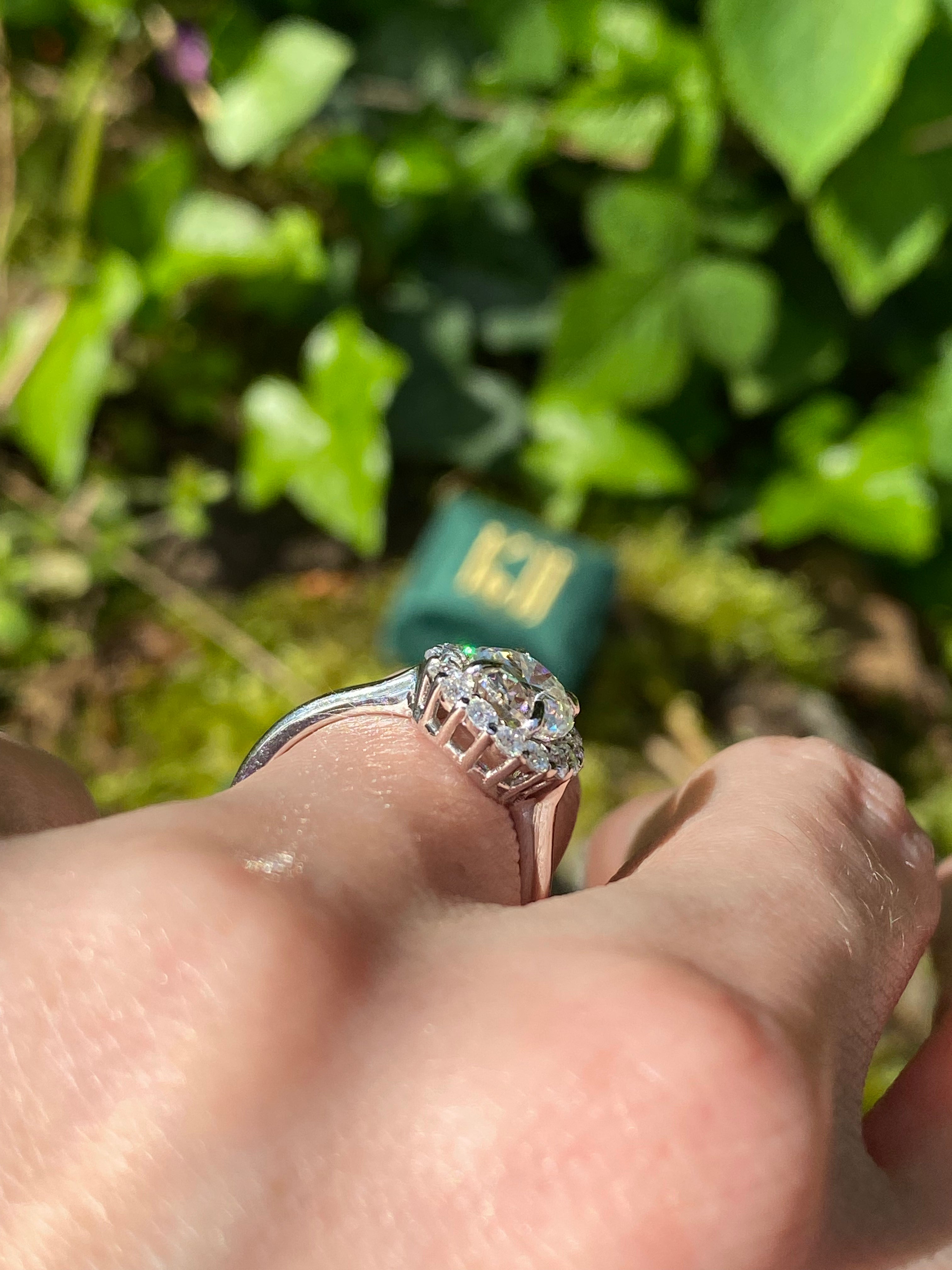 2.52 Carat Oval Cut Moissanite Halo Ring in Sterling Silver