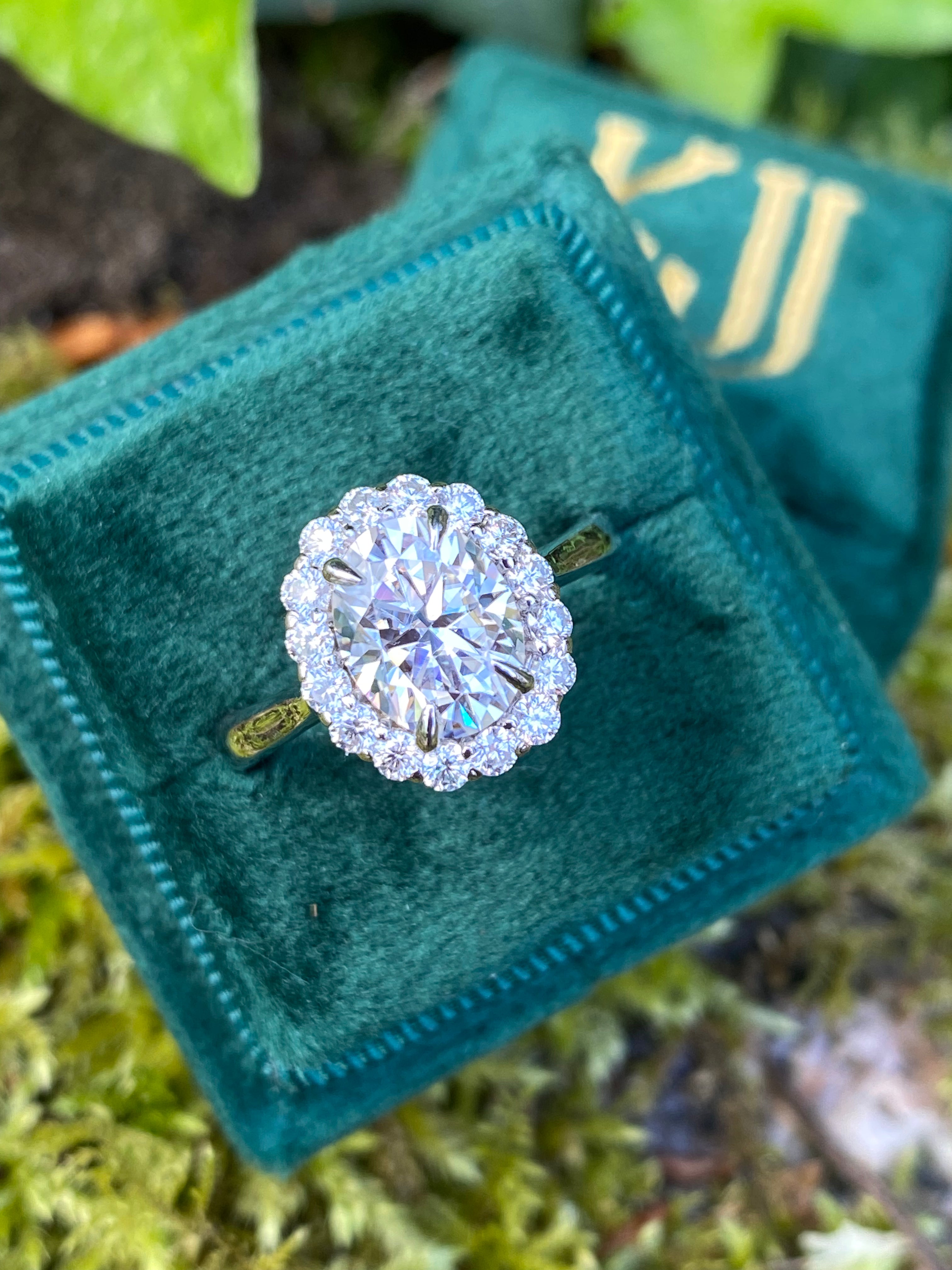 2.52 CTW Oval Cut Moissanite Halo Cocktail engagement Ring in Sterling Silver / 9ct Gold / 18ct Gold