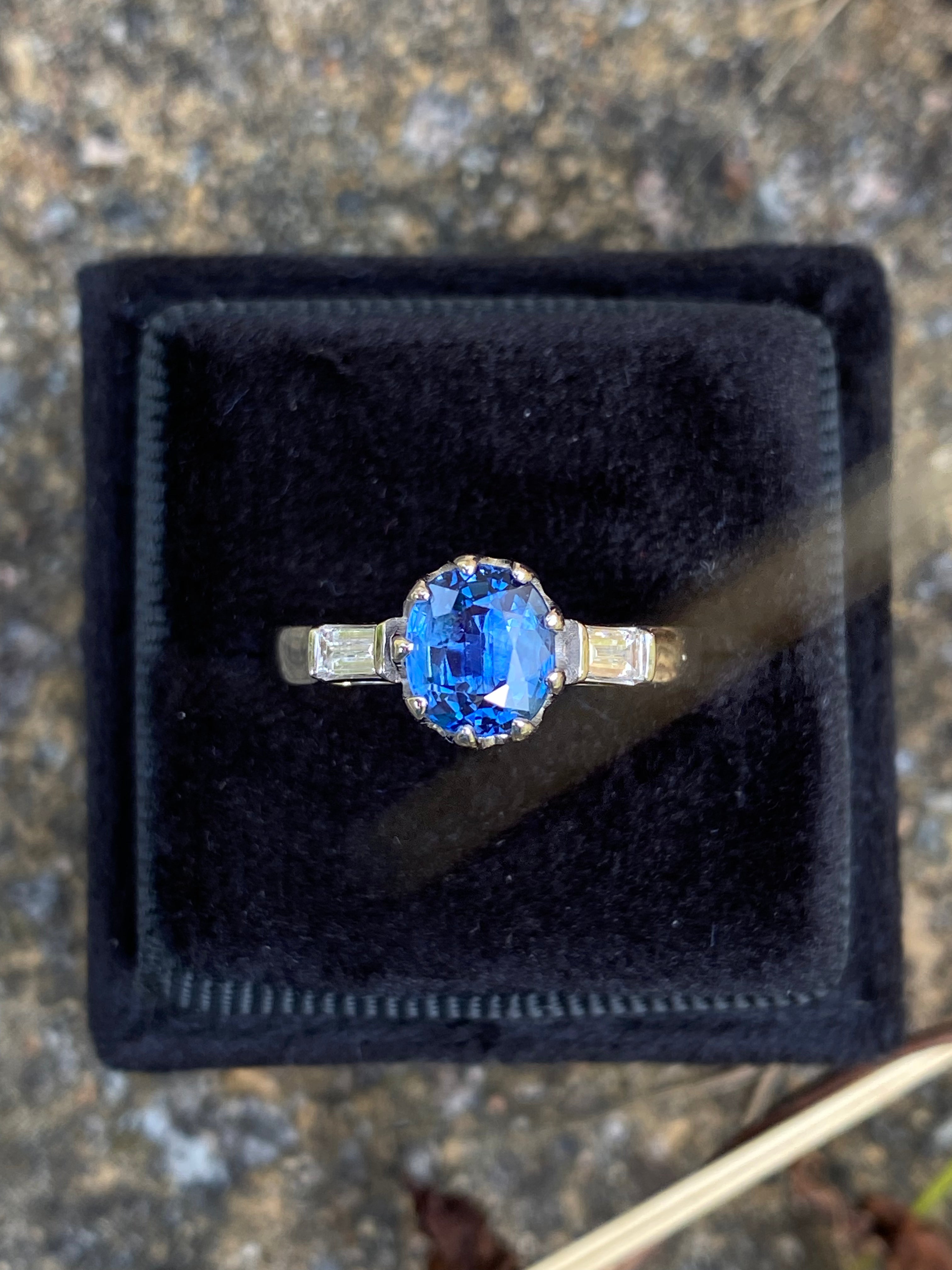 1.25 Carat Blue Ceylon Sapphire and Diamond Three Stone Ring in Platinum