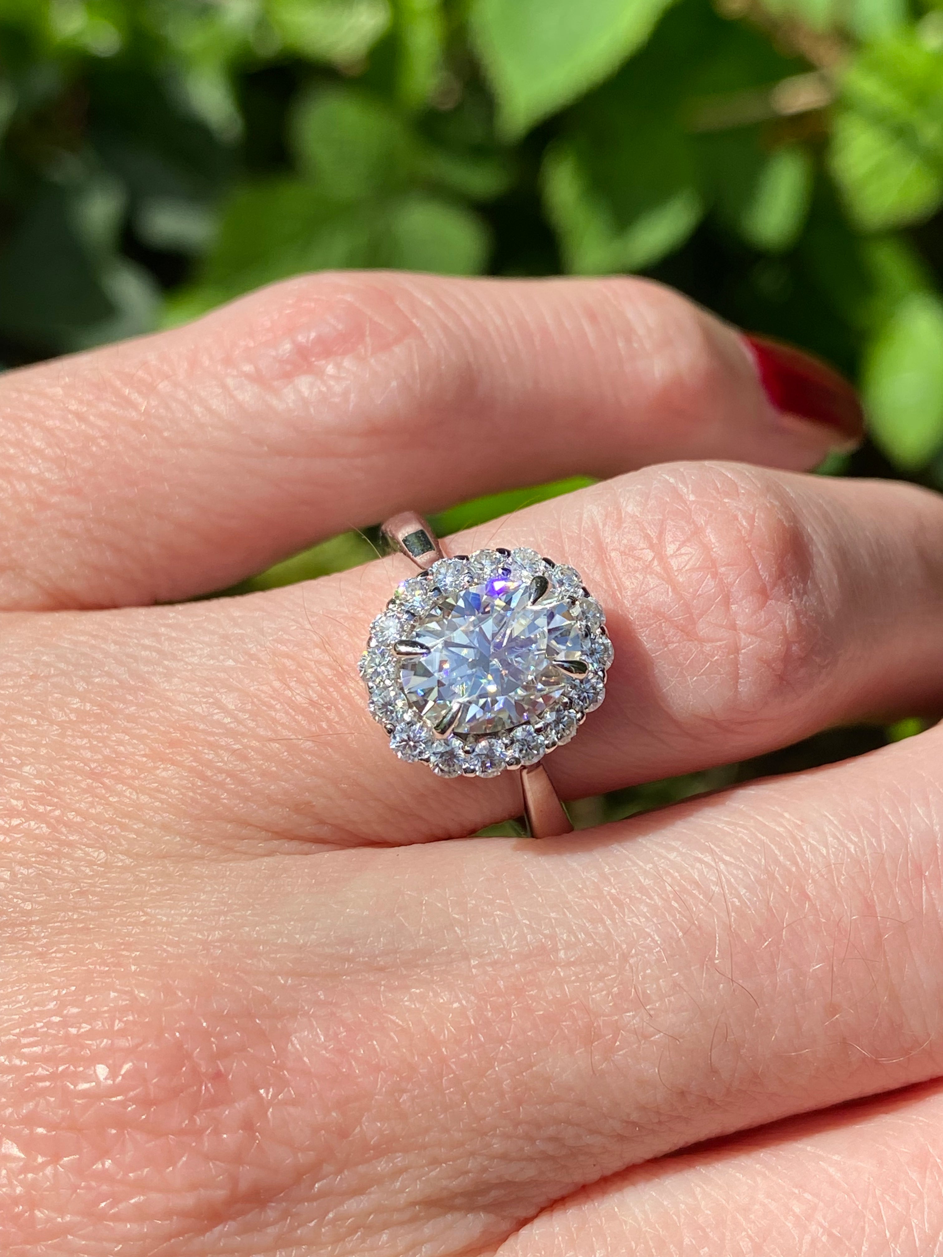 2.52 Carat Oval Cut Moissanite Halo Ring in Sterling Silver