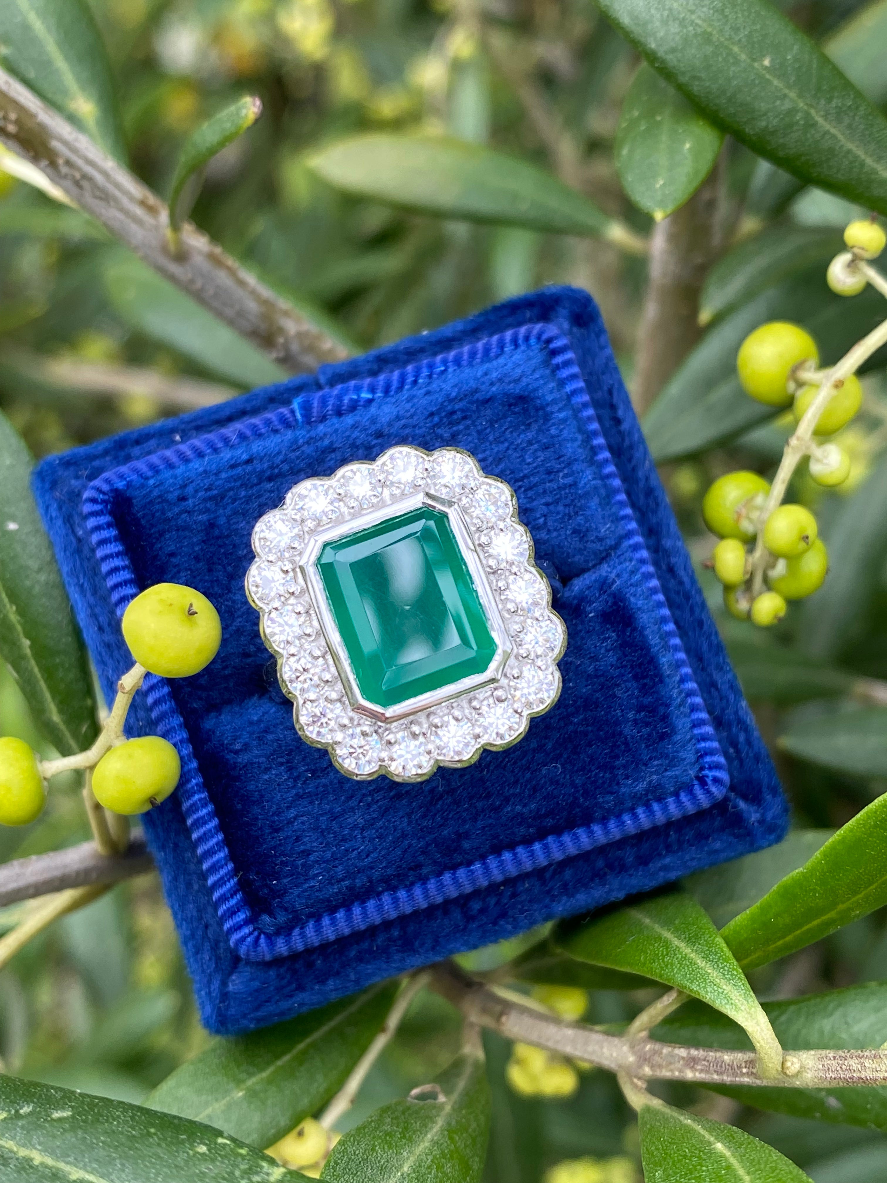 4.25 CTW Emerald Cut Green Onyx and Moissanite Halo Cocktail Ring in Sterling Silver