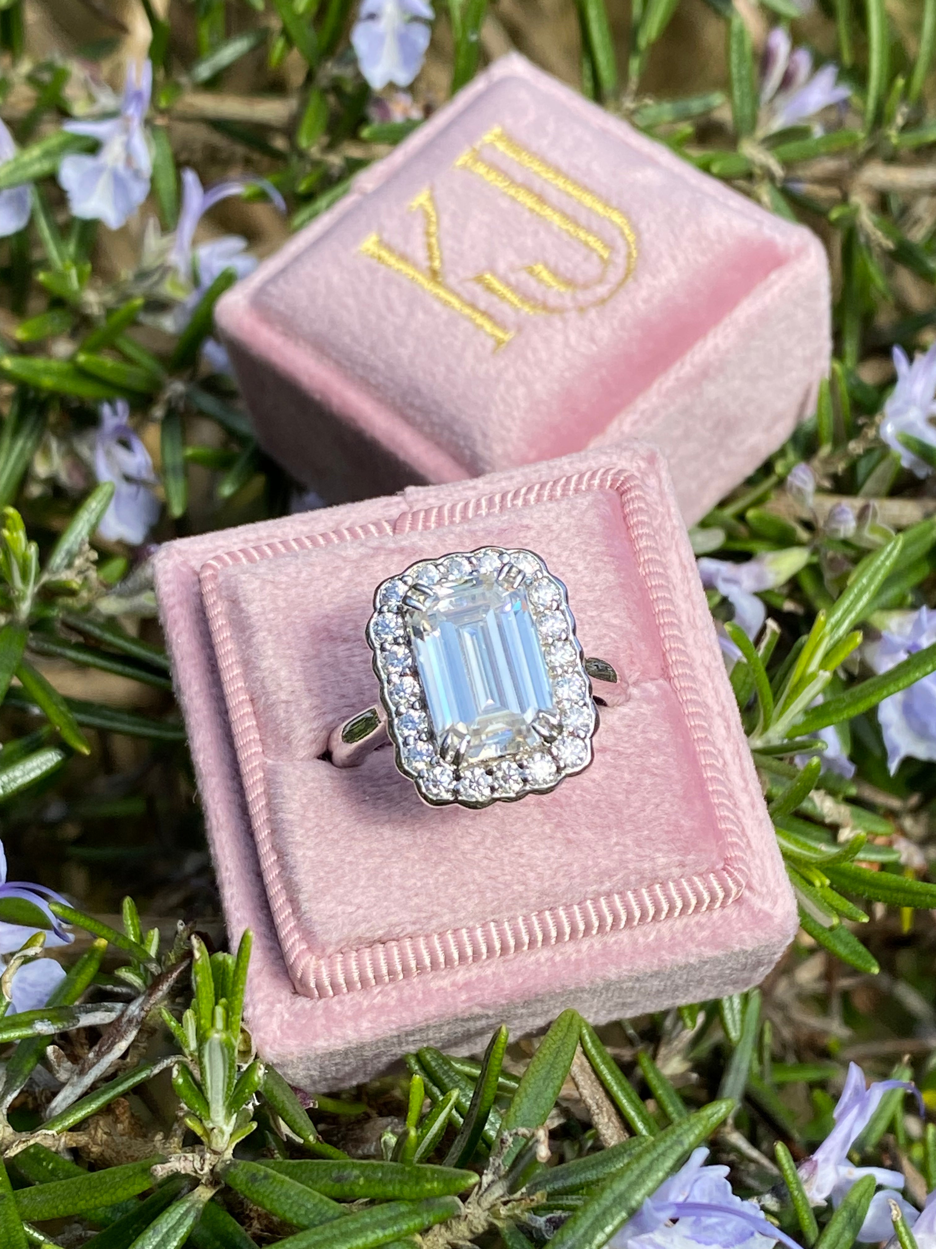 5.38 CTW Emerald Cut Moissanite Halo Cocktail Ring in Sterling Silver