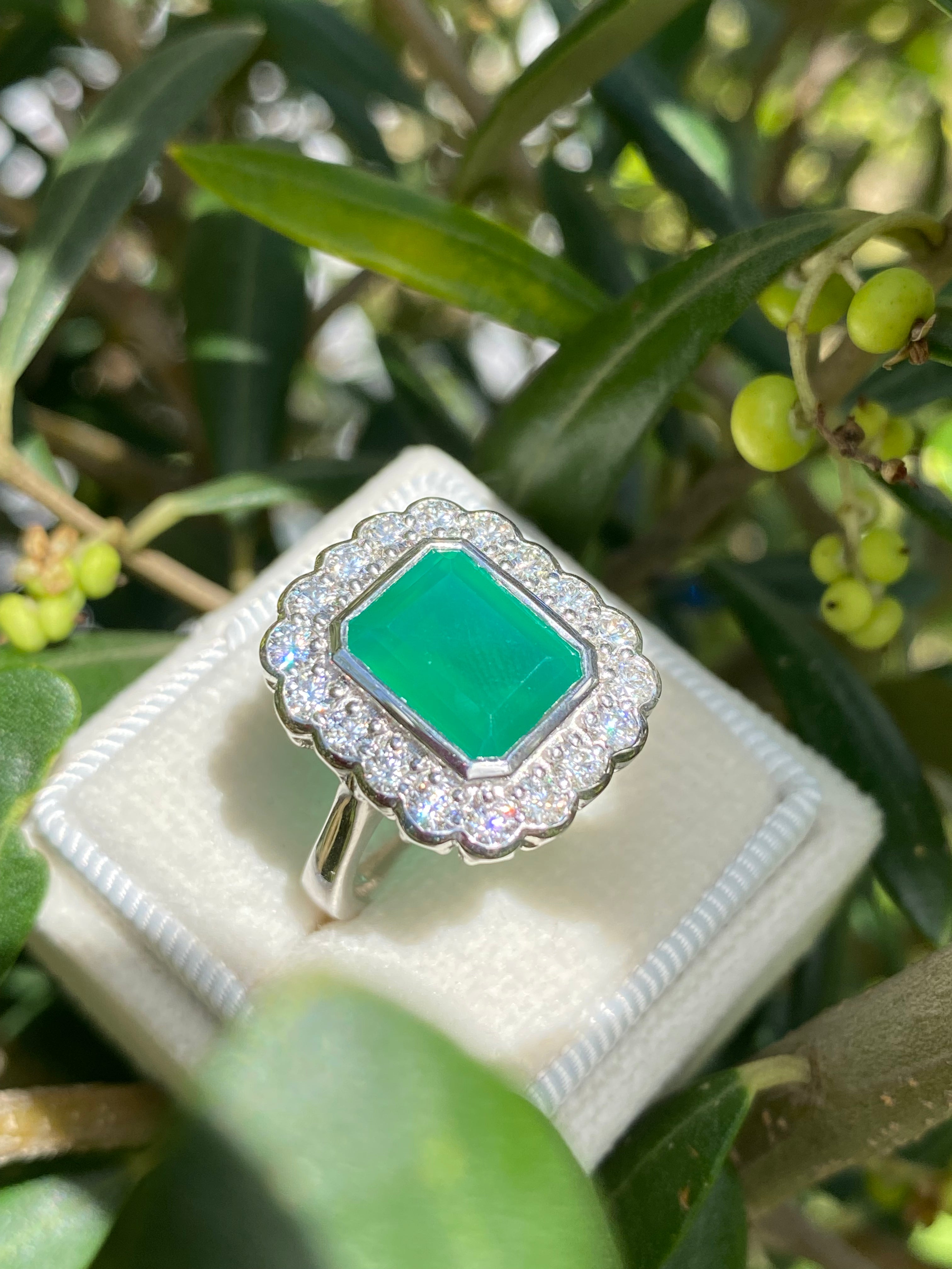 4.25 CTW Emerald Cut Green Onyx and Moissanite Halo Cocktail Ring in Sterling Silver