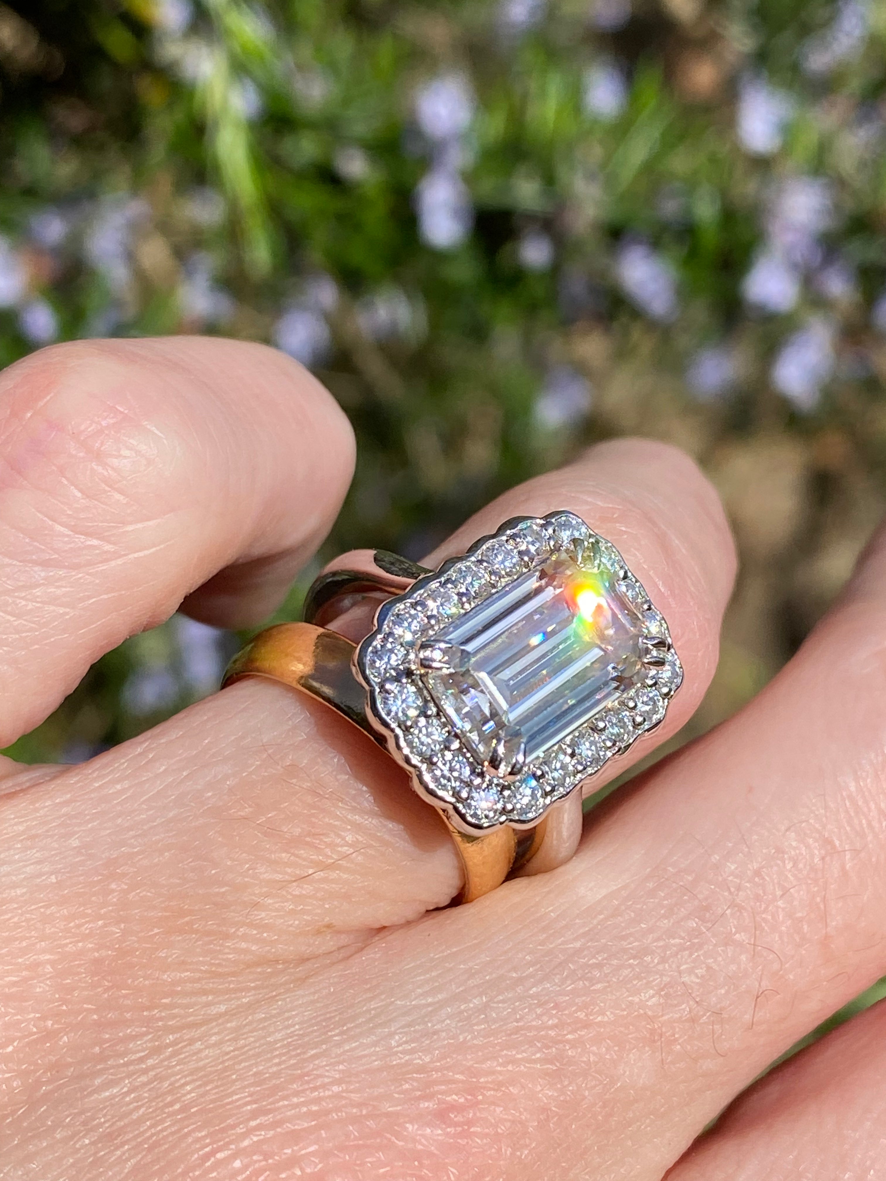 5.38 CTW Emerald Cut Moissanite Halo Cocktail Ring in Sterling Silver