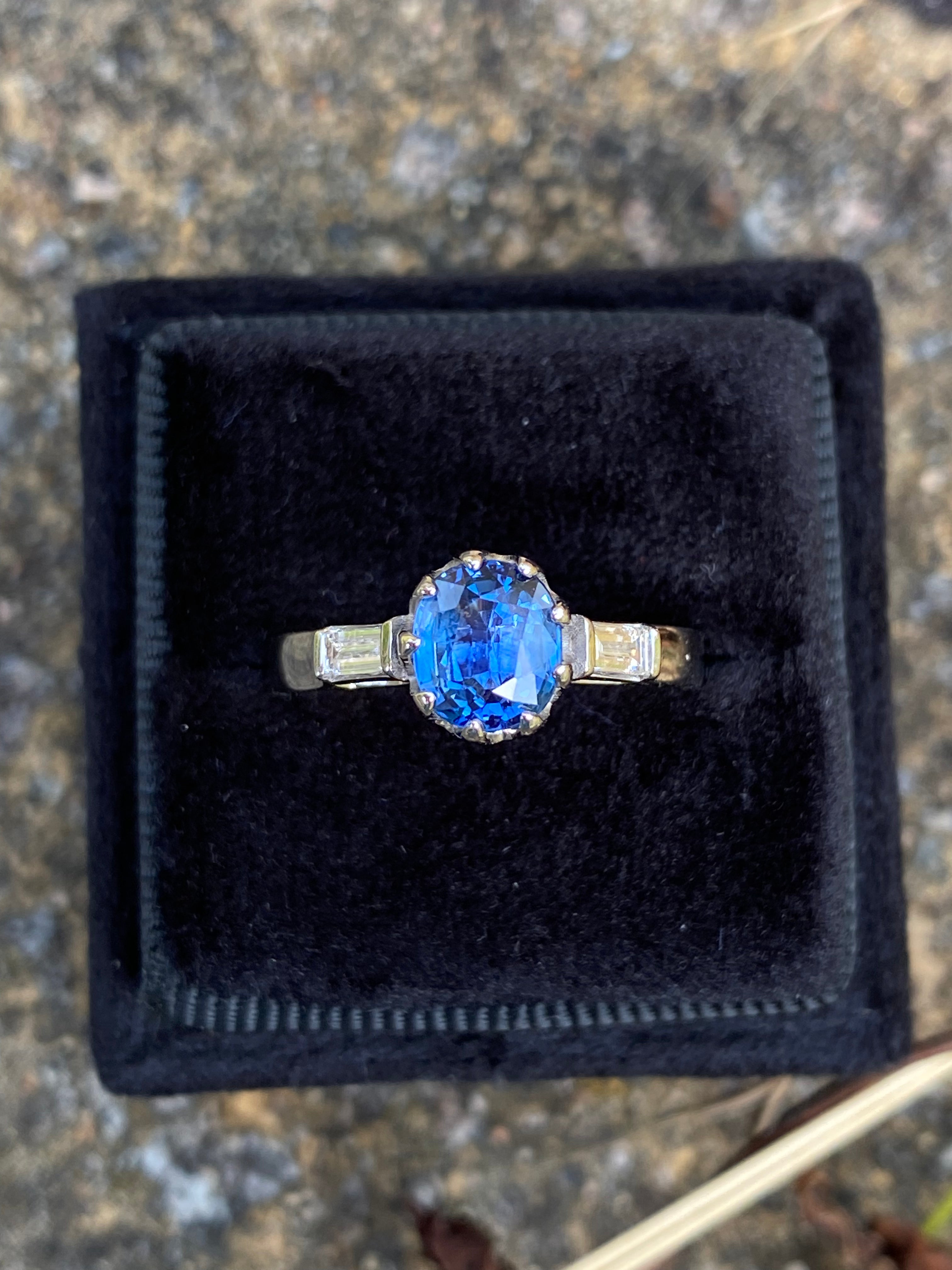 1.25 Carat Blue Ceylon Sapphire and Diamond Three Stone Ring in Platinum