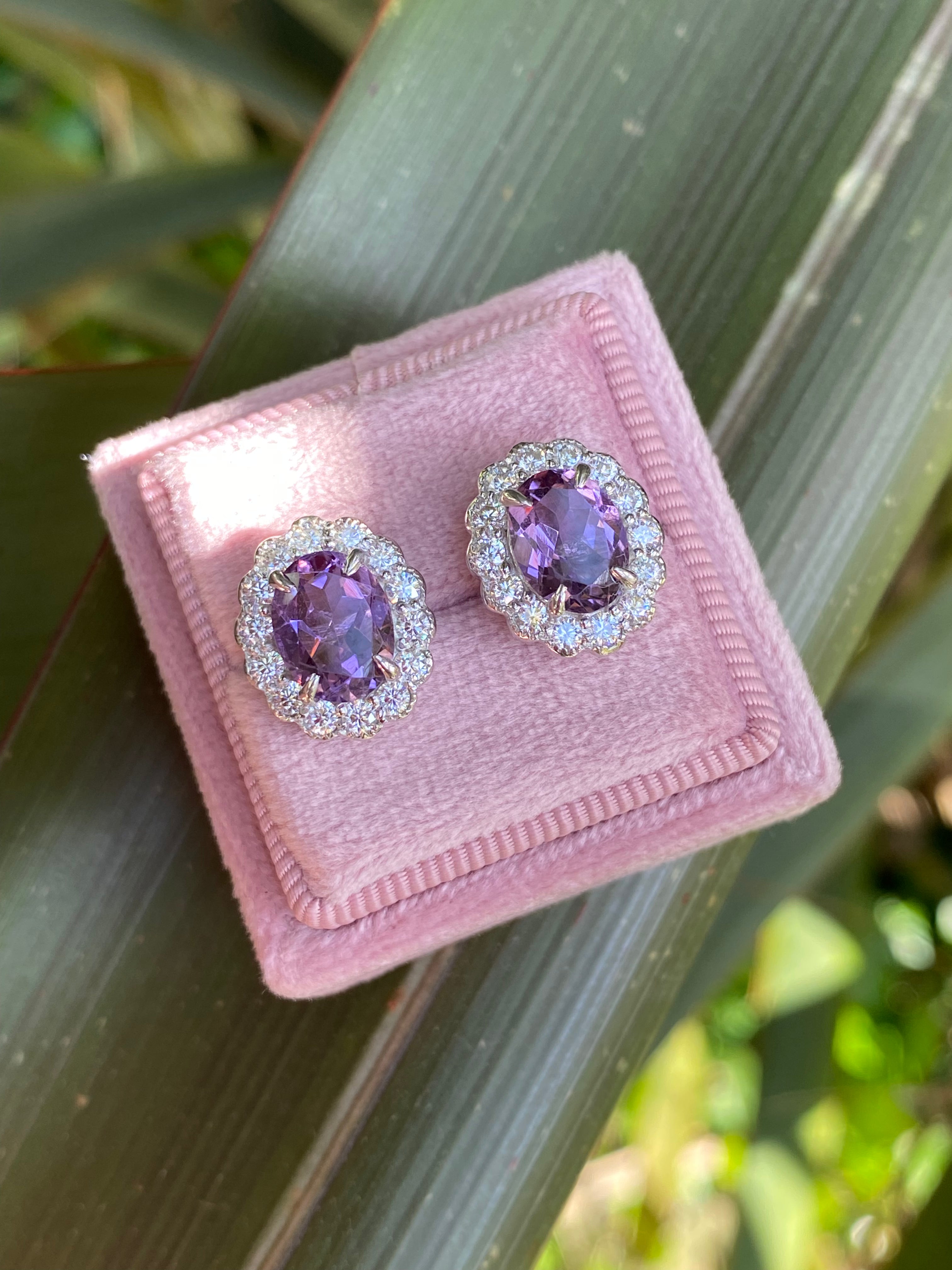 4.71 CTW Oval Cut Amethyst and Moissanite Earrings in Sterling Silver