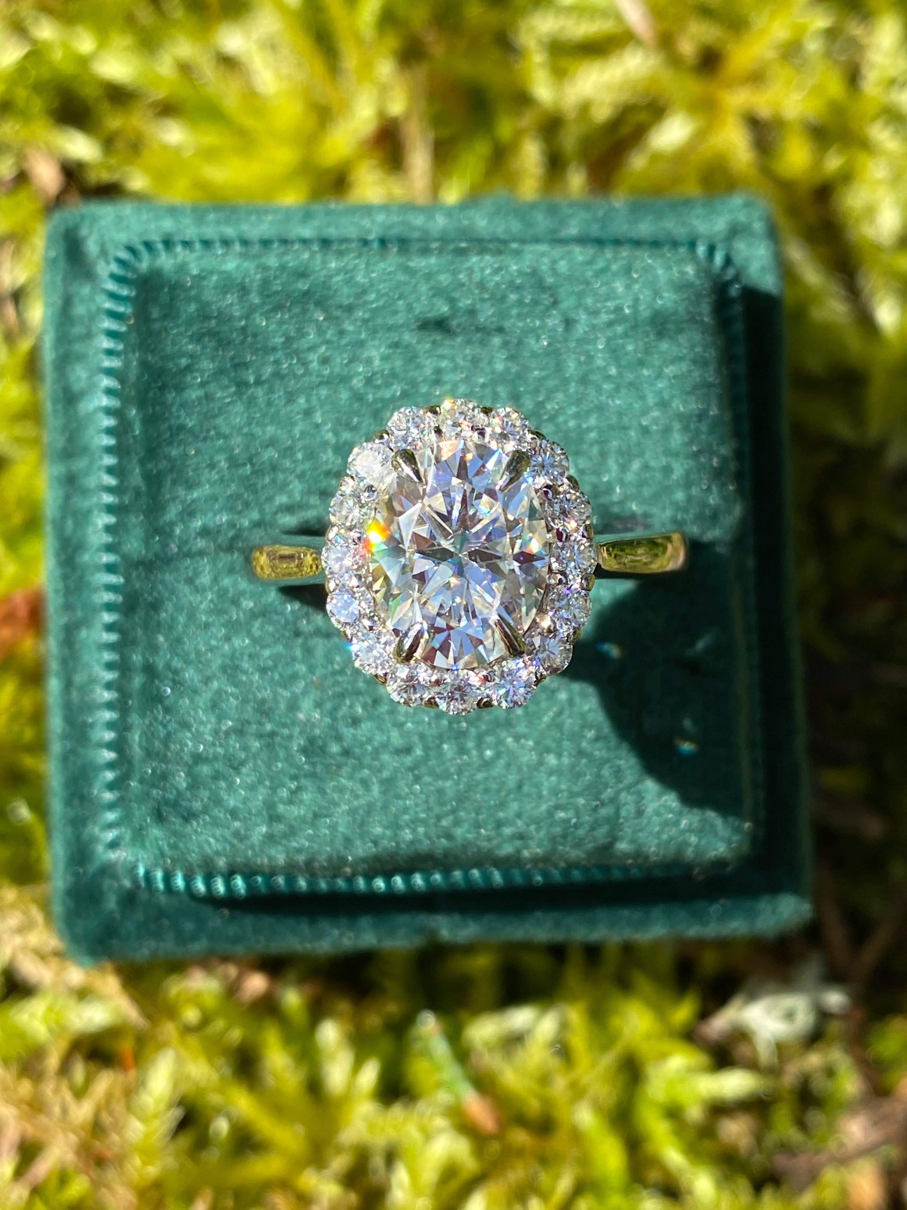 2.52 Carat Oval Cut Moissanite Halo Ring in Sterling Silver