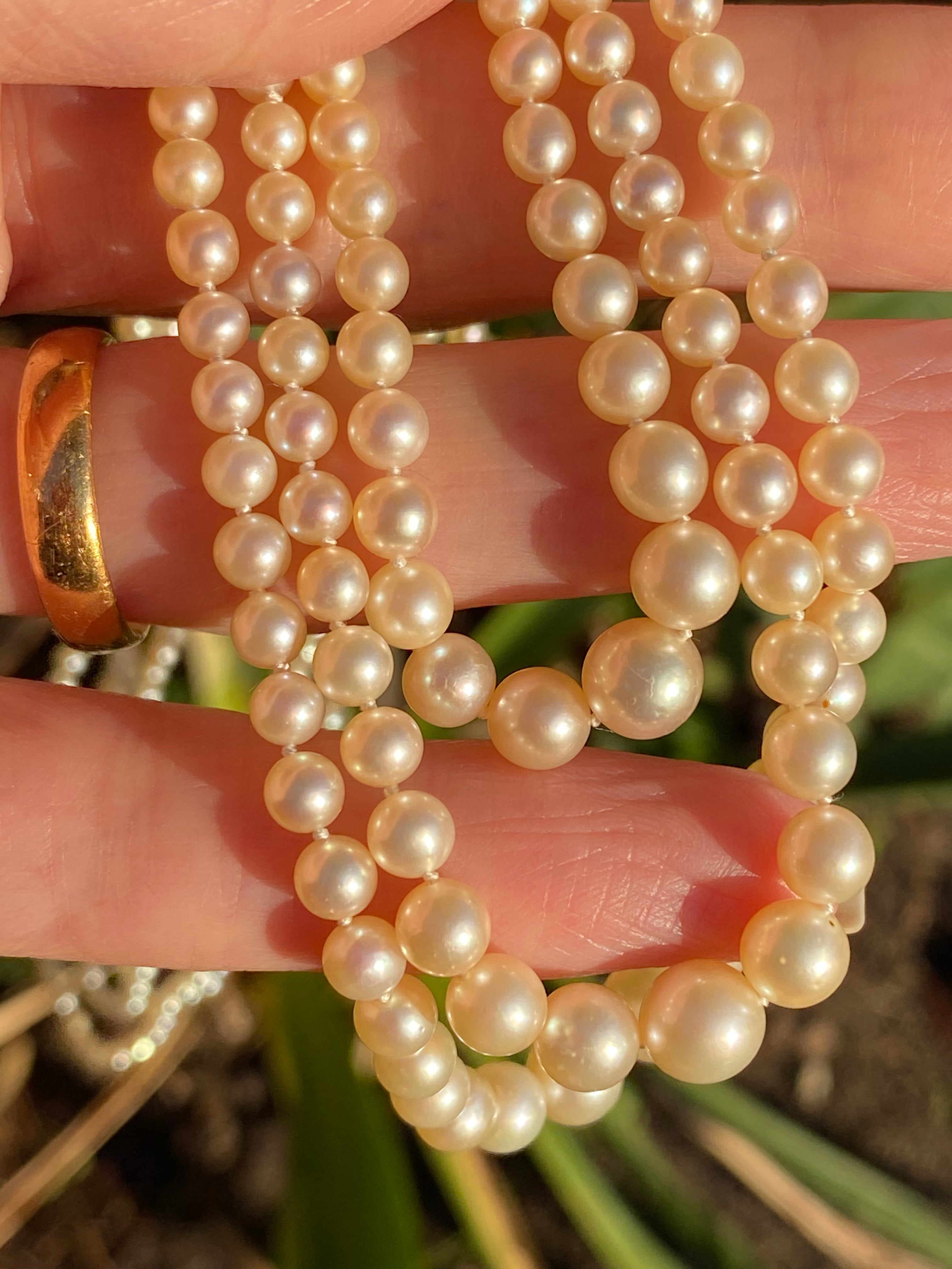 Antique Art Deco Natural and Cultured Pearl Three Strand Necklace