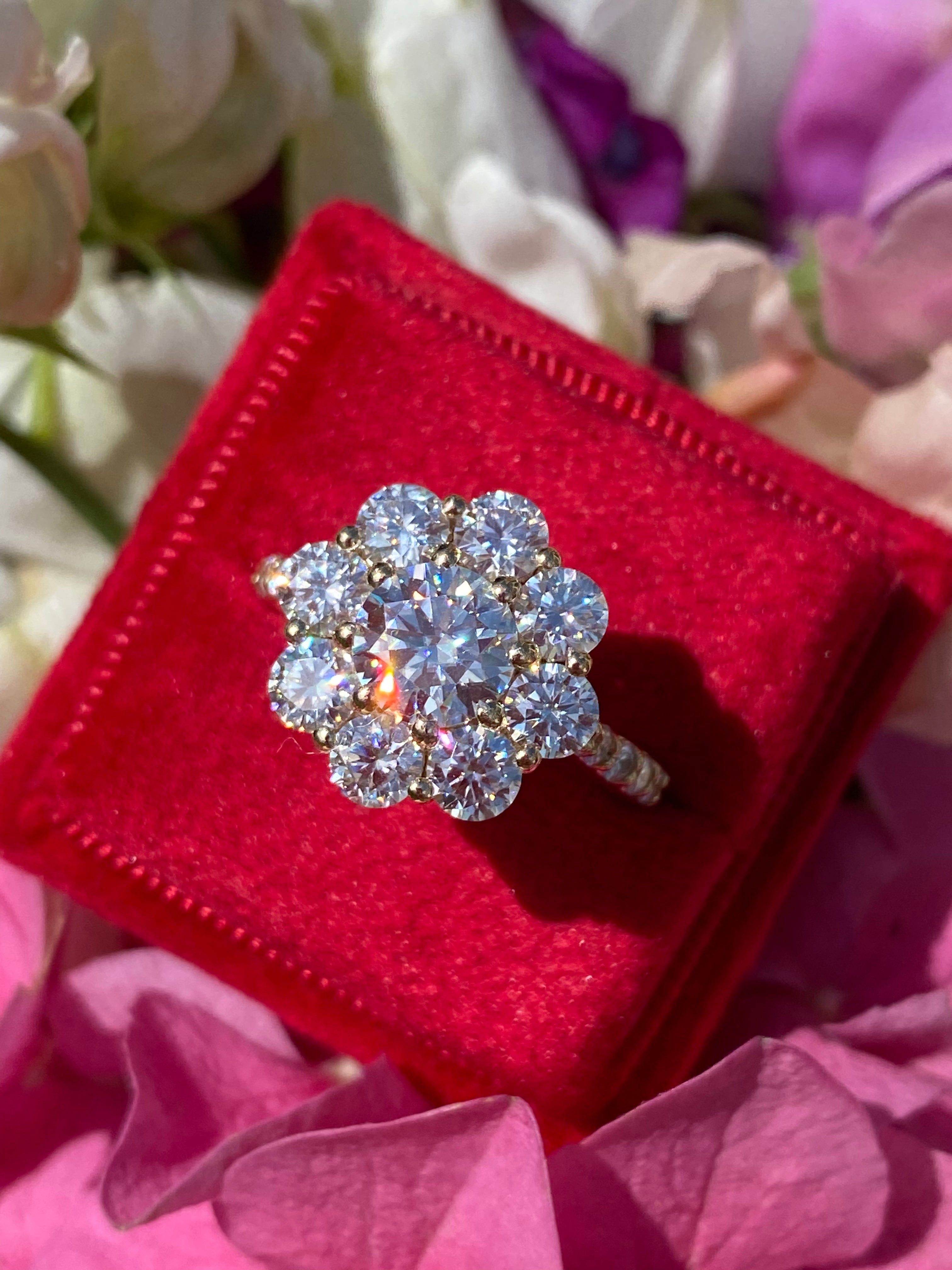 3.38 CTW Moissanite Daisy Halo Engagement Ring in Sterling Silver