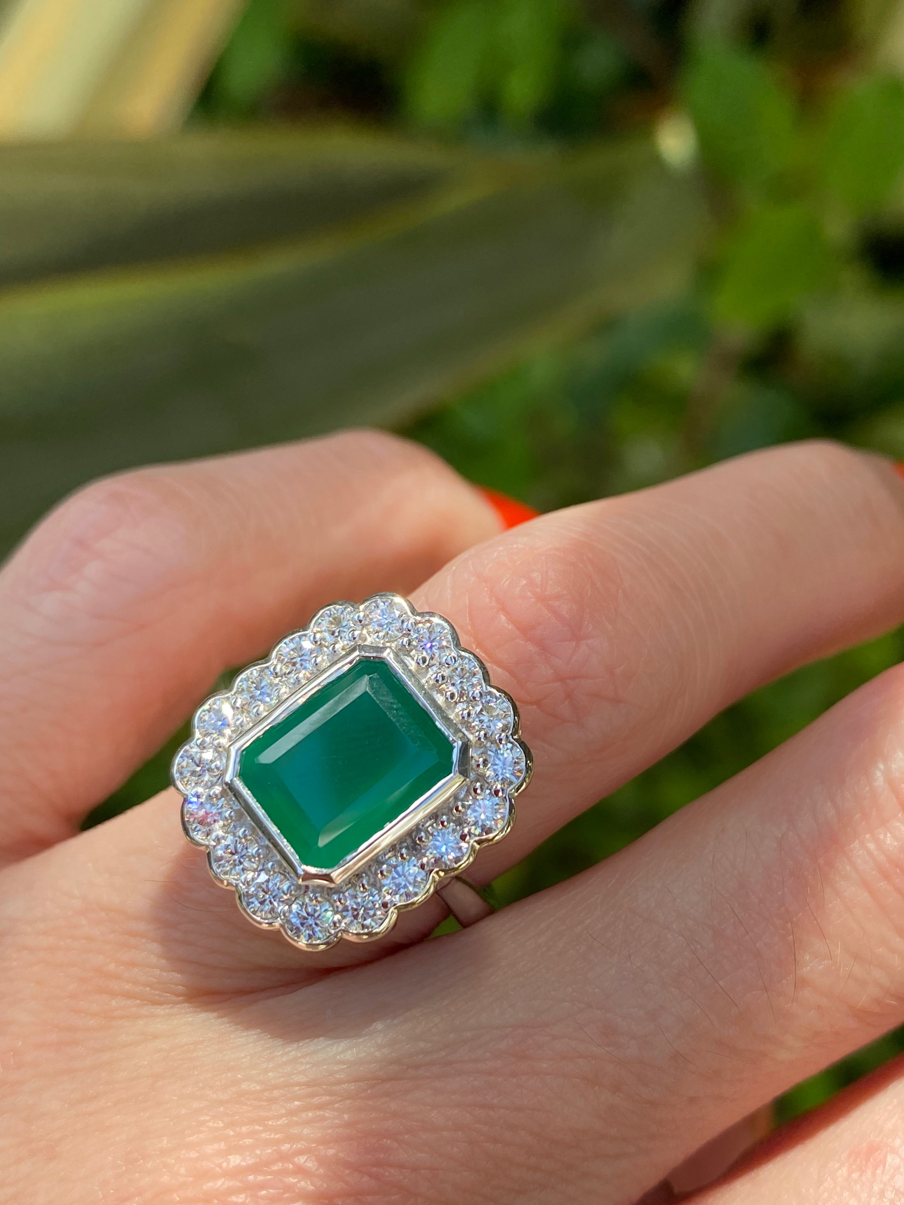 4.25 CTW Emerald Cut Green Onyx and Moissanite Halo Cocktail Ring in Sterling Silver