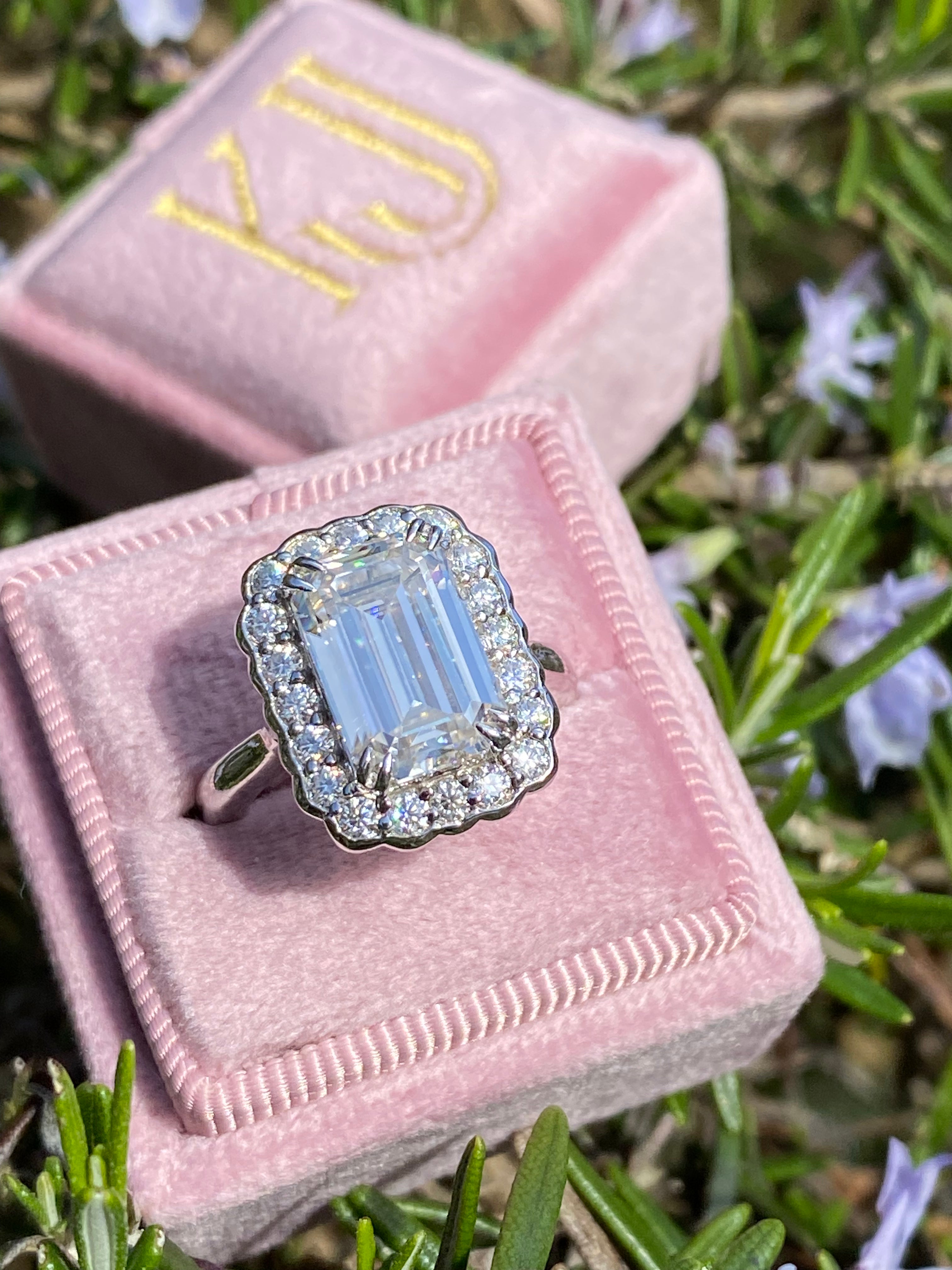 5.38 CTW Emerald Cut Moissanite Halo Cocktail Ring in Sterling Silver