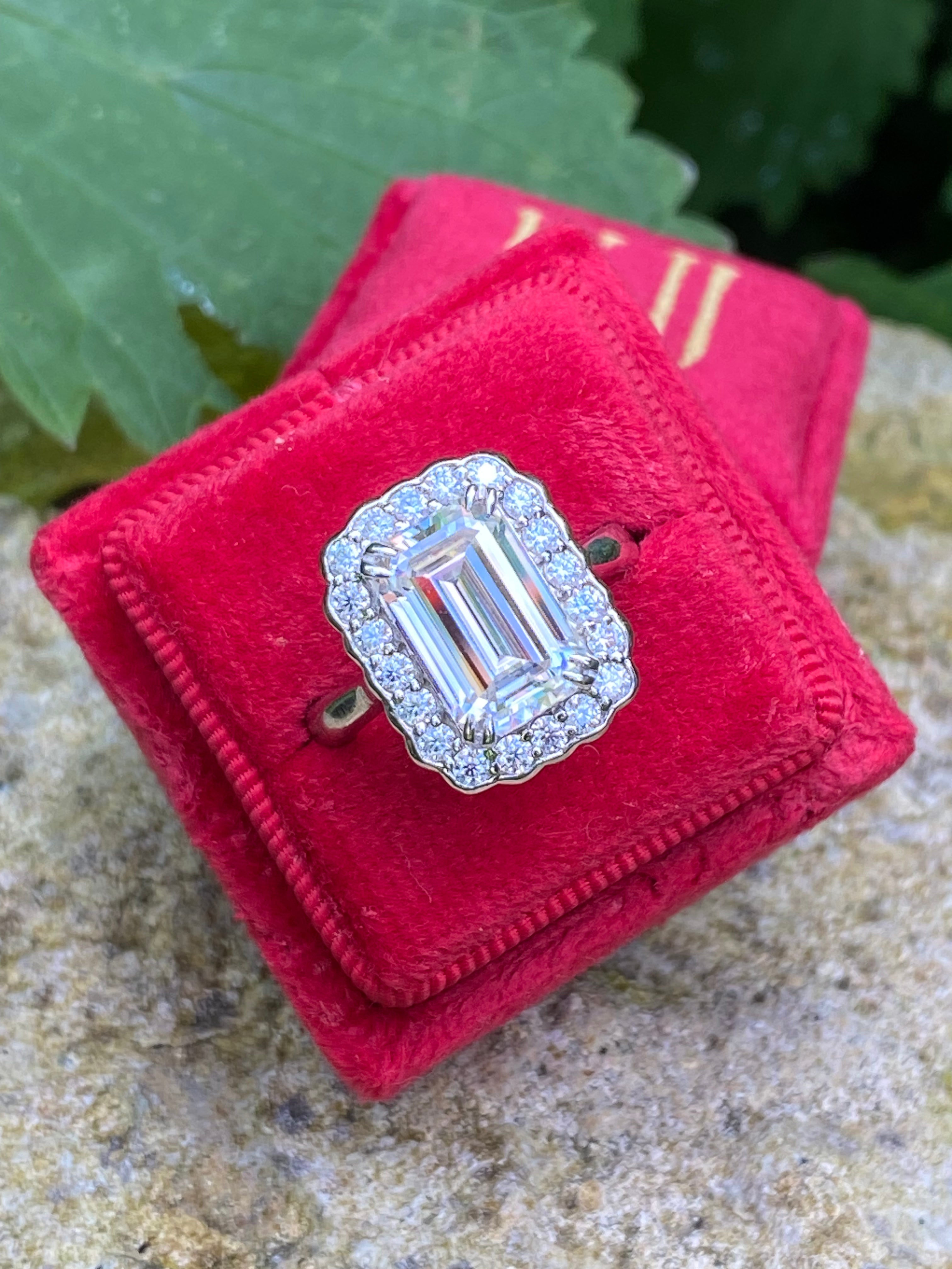 5.38 CTW Emerald Cut Moissanite Halo Cocktail Ring in Sterling Silver