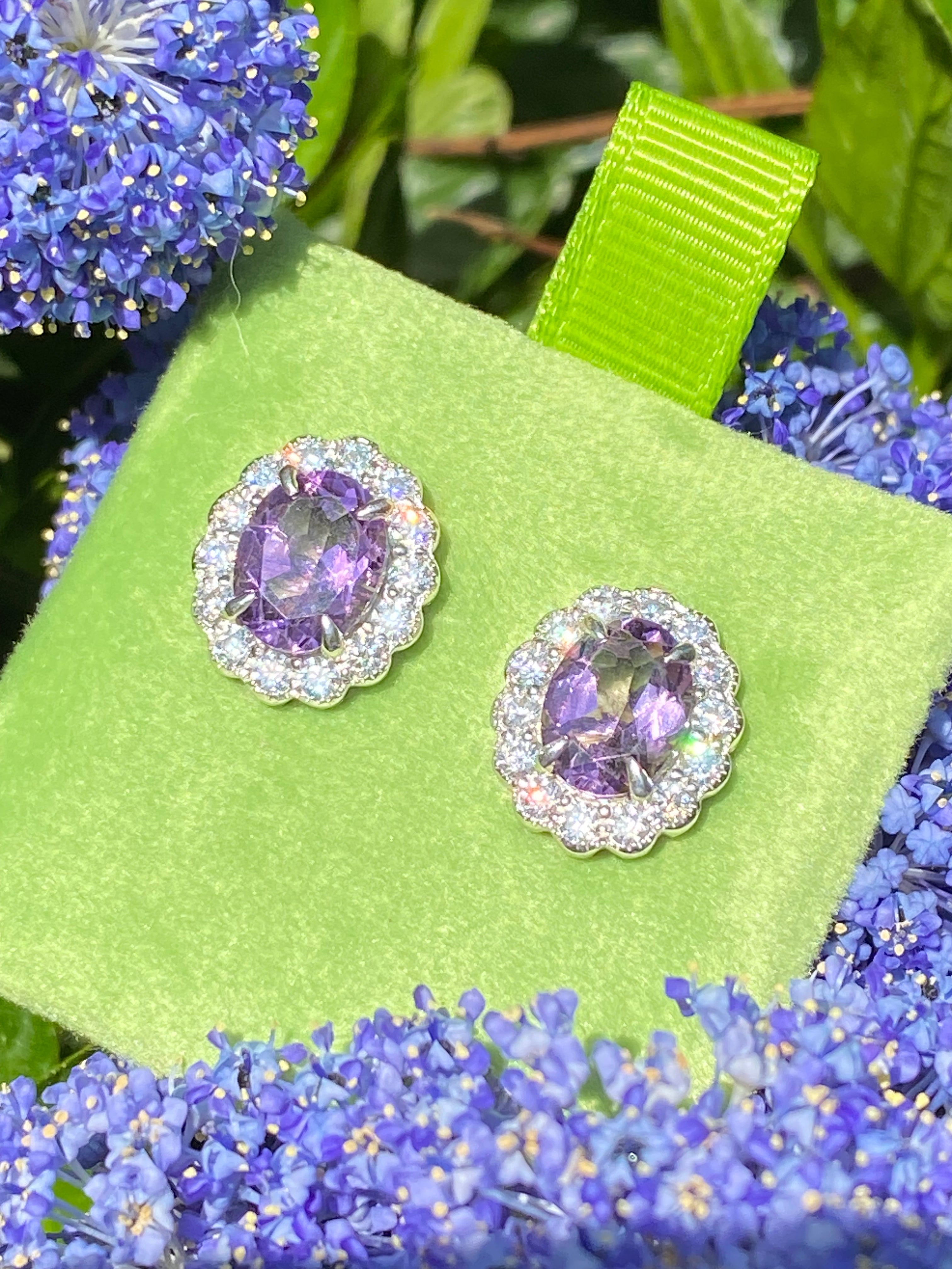 4.71 CTW Oval Cut Amethyst and Moissanite Earrings in Sterling Silver