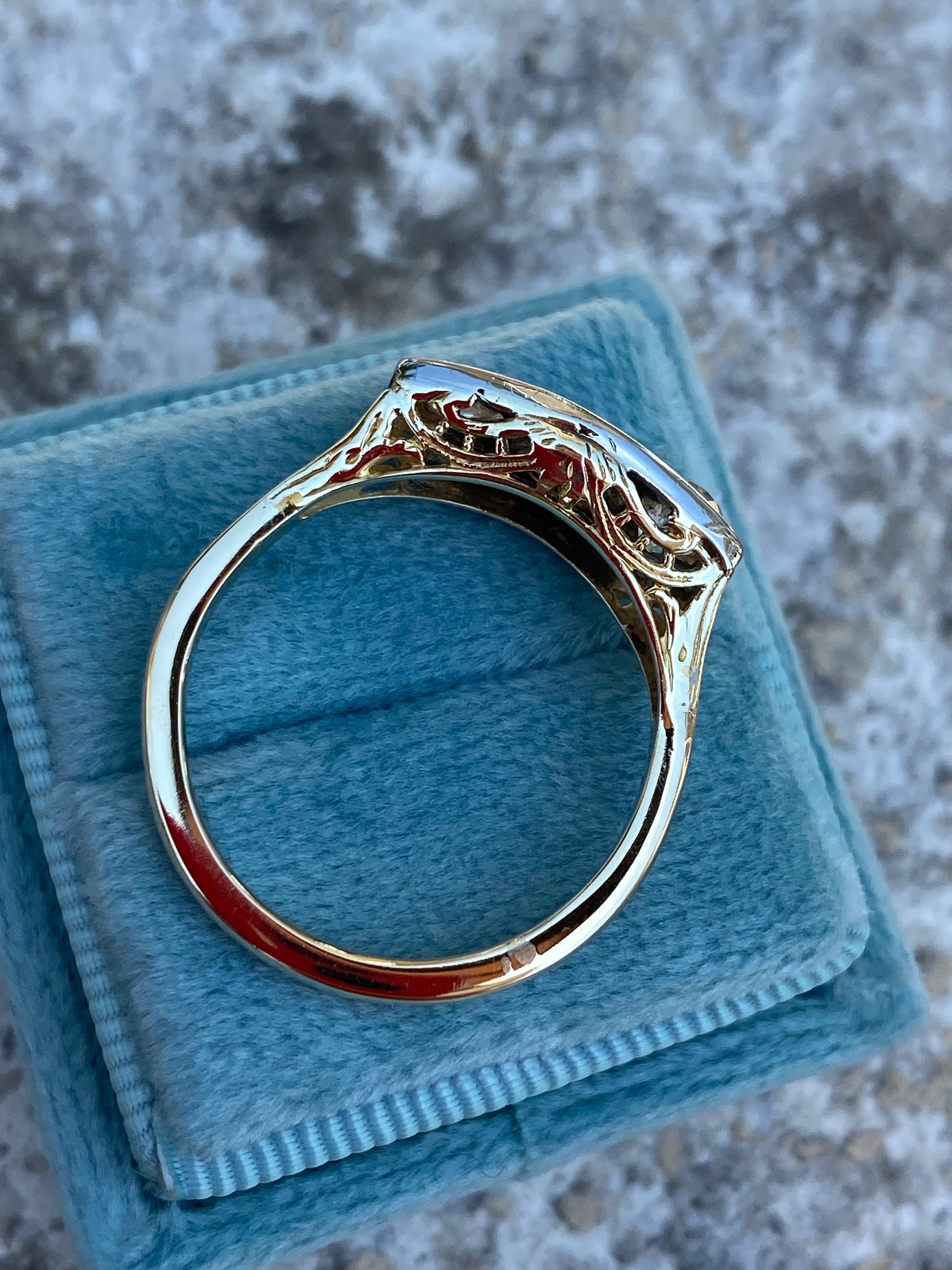 Antique Old Cut Diamond and Pearl Ring in 18ct Yellow Gold
