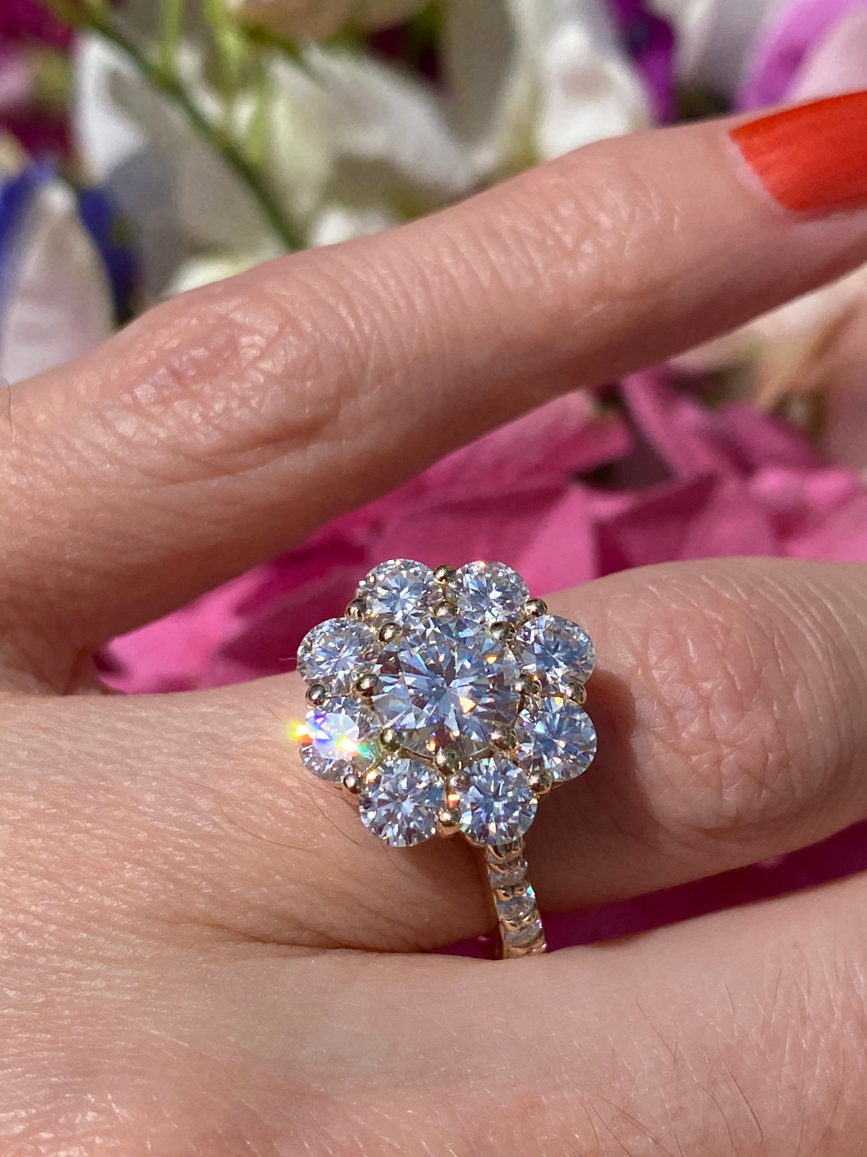 3.38 CTW Moissanite Daisy Halo Engagement Ring in Sterling Silver