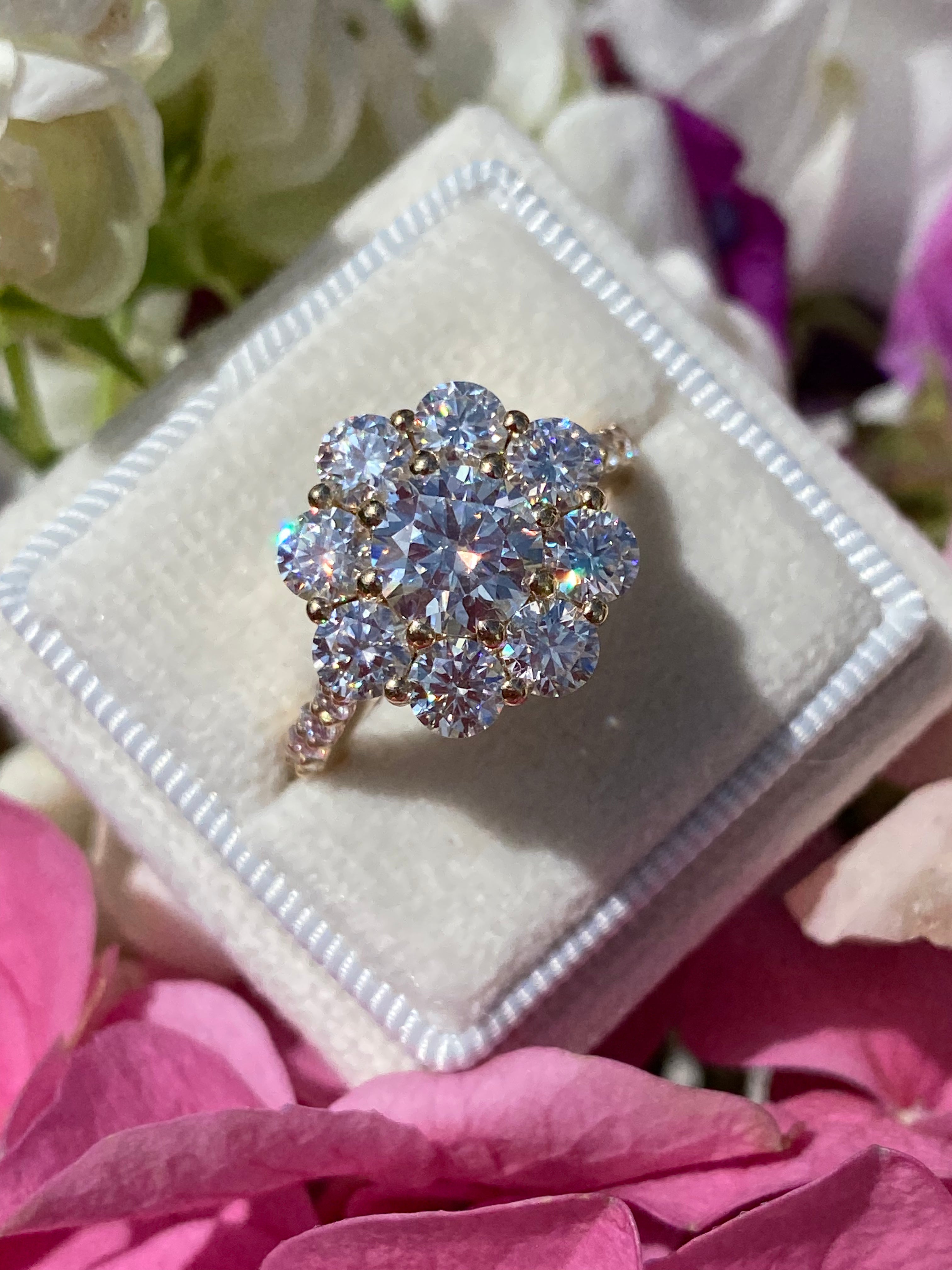 3.38 CTW Moissanite Daisy Halo Engagement Ring in Sterling Silver