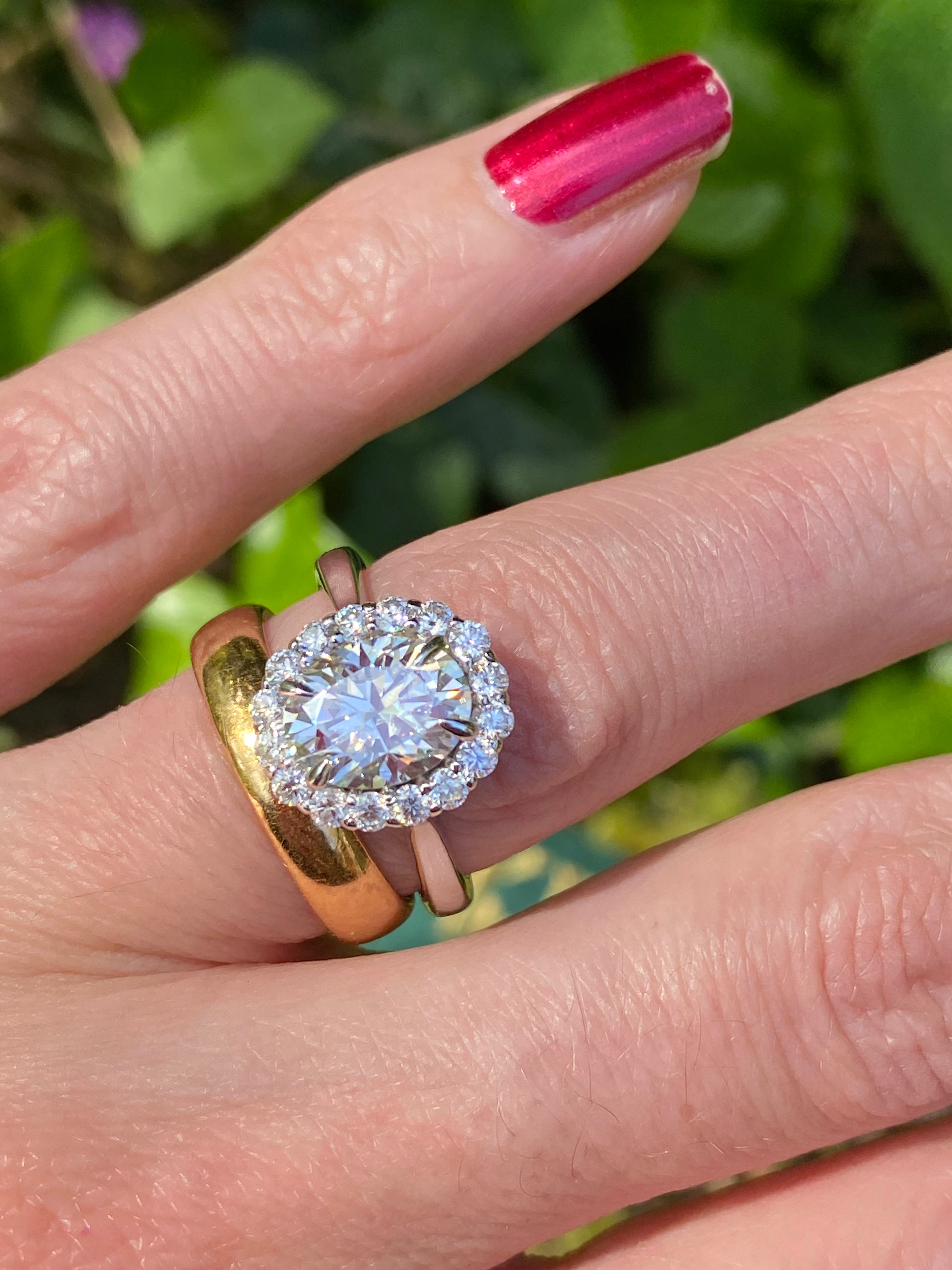 2.52 Carat Oval Cut Moissanite Halo Ring in Sterling Silver