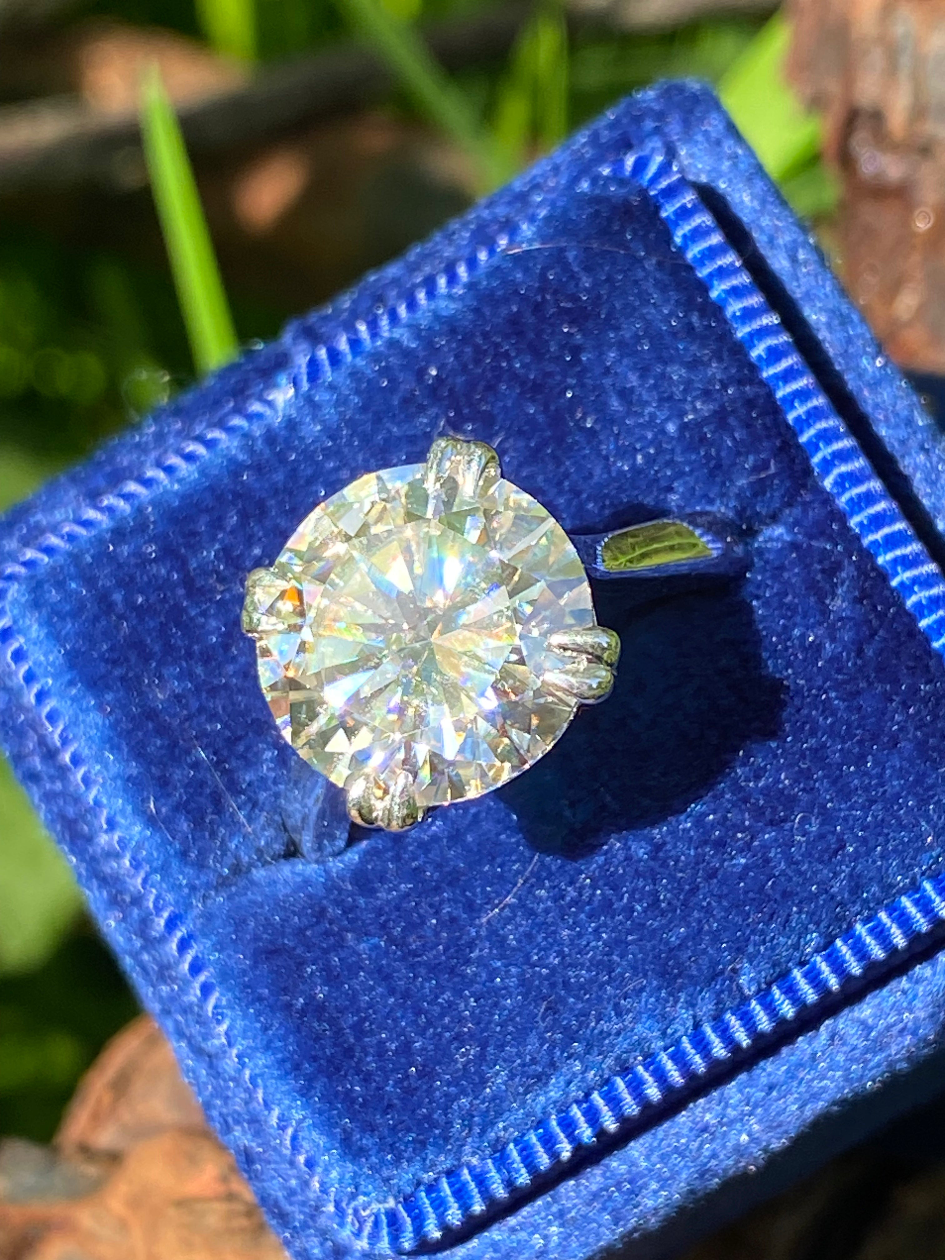 5.67 Carat Round Cut Moissanite Solitaire Engagement Ring in Sterling Silver