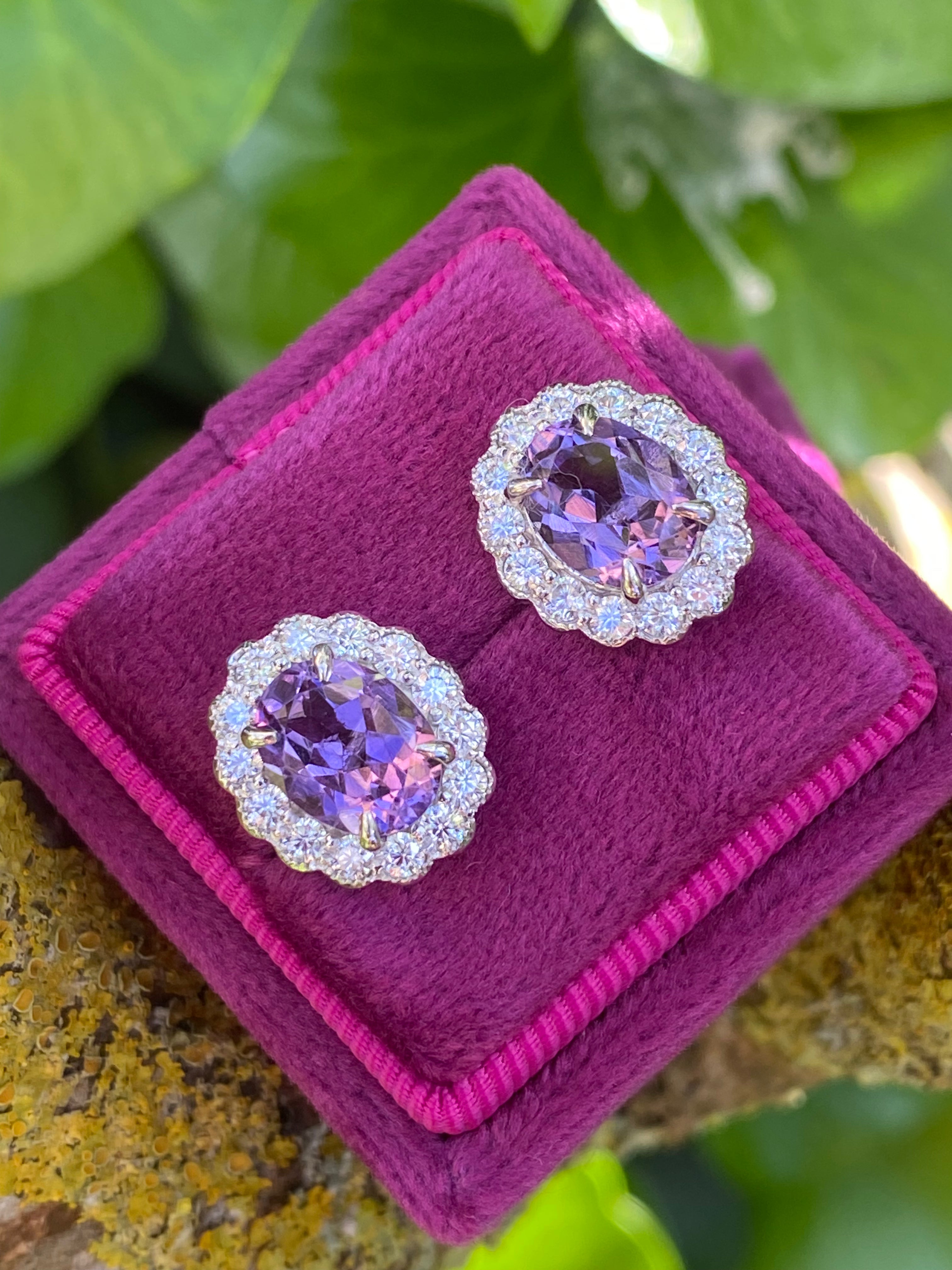4.71 CTW Oval Cut Amethyst and Moissanite Earrings in Sterling Silver