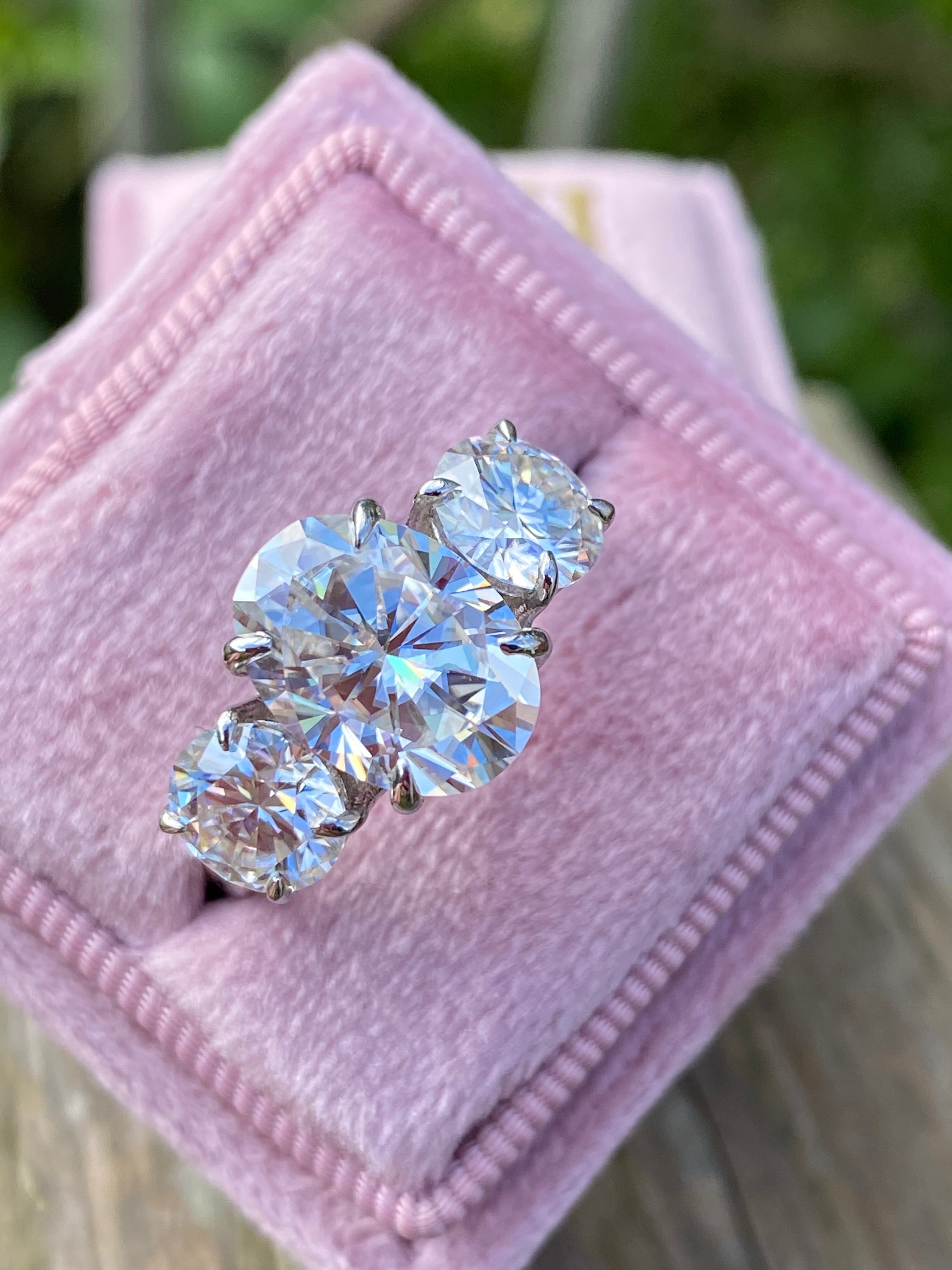 5.16 CTW Oval Cut Moissanite Three Stone Engagement Ring in Sterling Silver