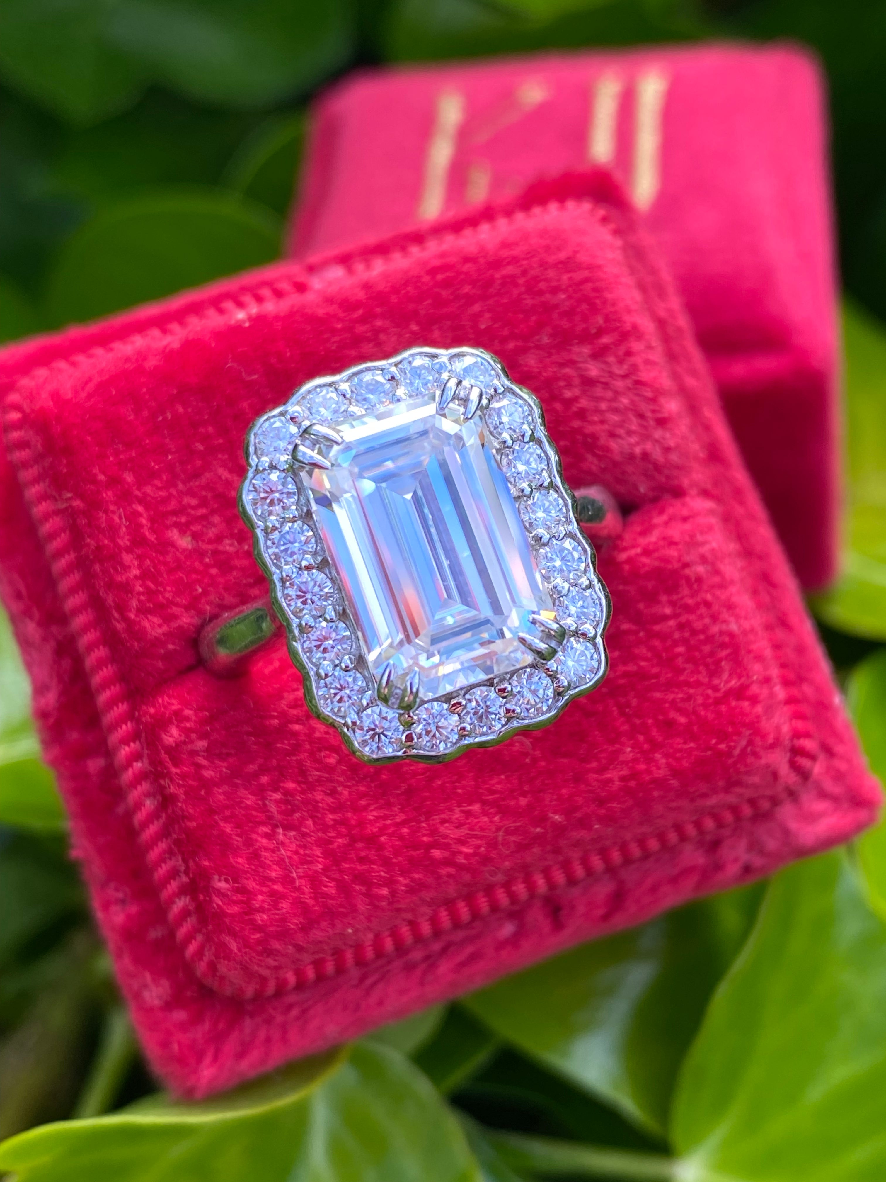 5.38 CTW Emerald Cut Moissanite Halo Cocktail Ring in Sterling Silver