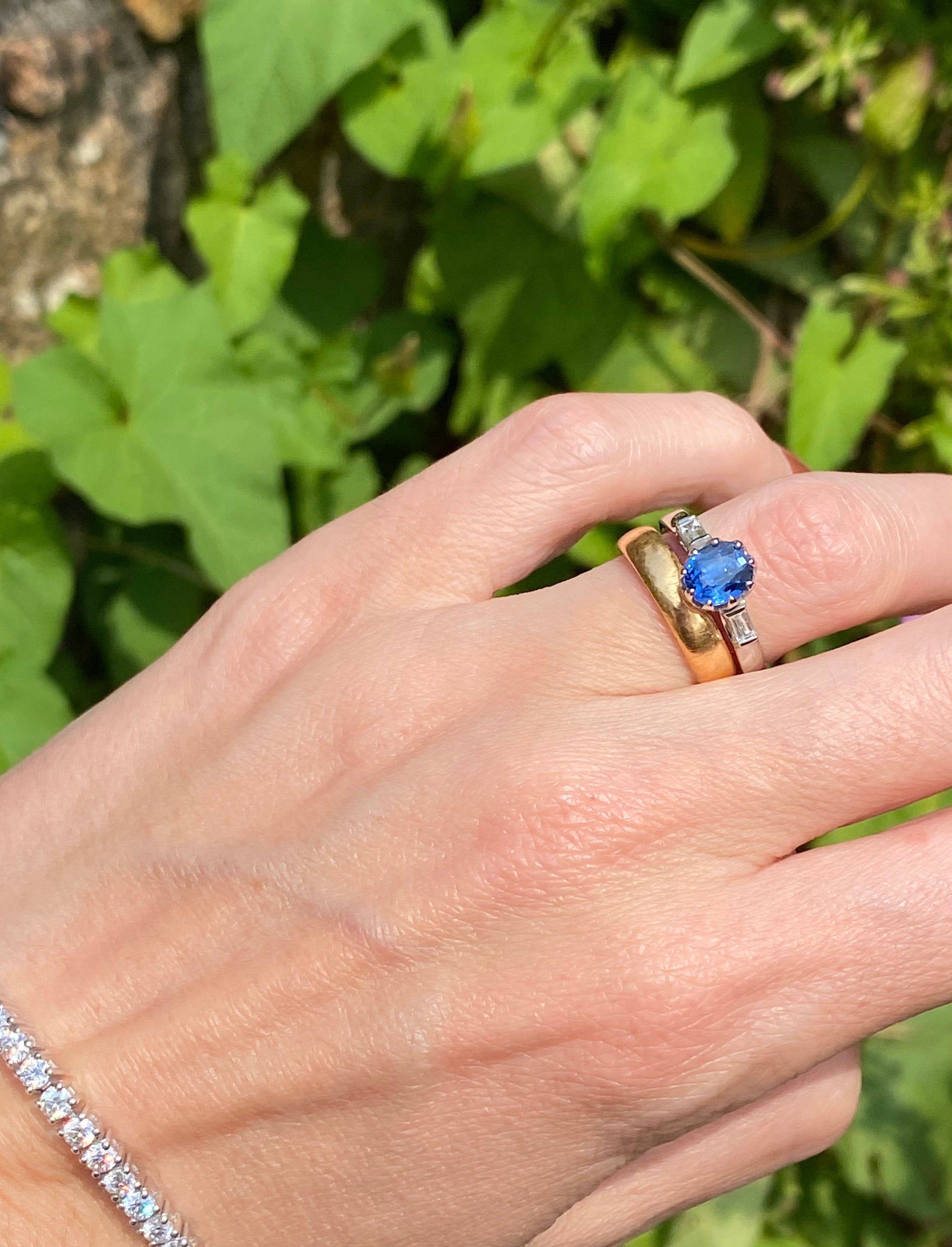 1.25 Carat Blue Ceylon Sapphire and Diamond Three Stone Ring in Platinum