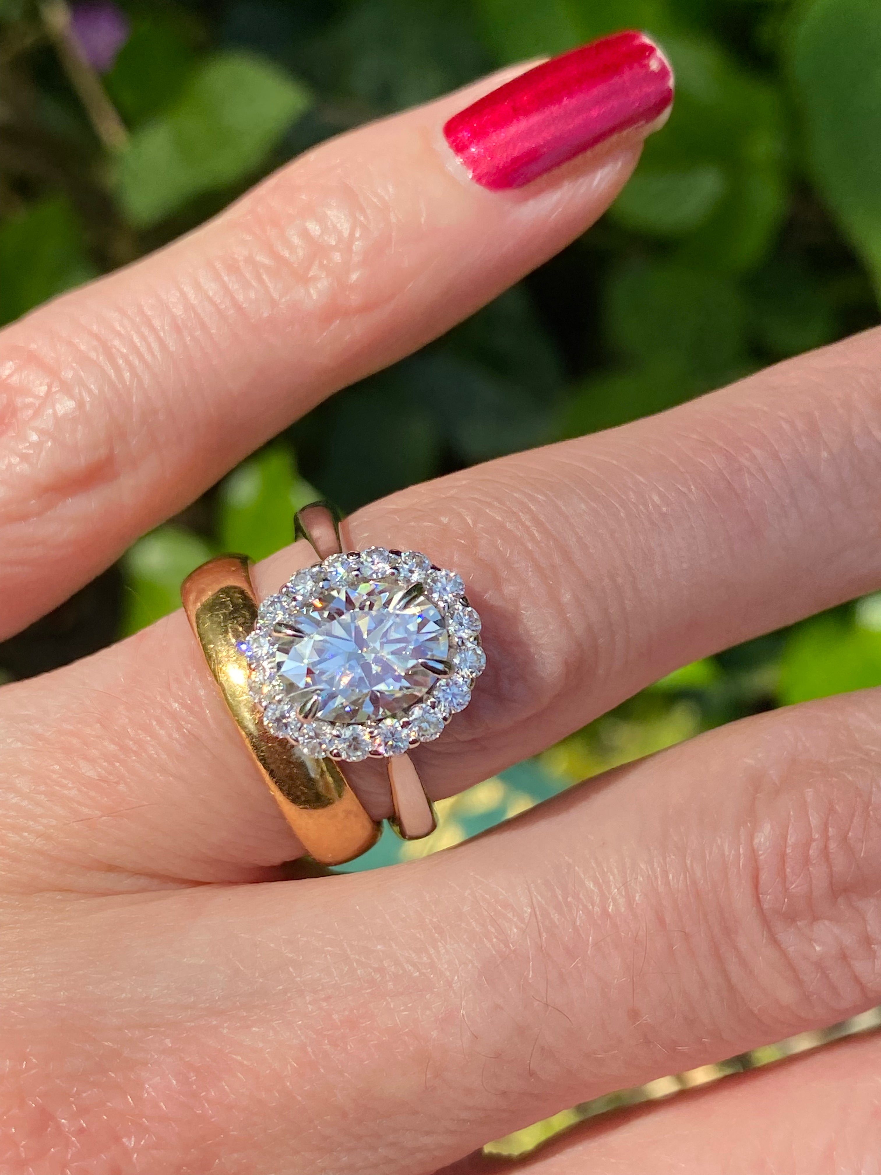 2.52 Carat Oval Cut Moissanite Halo Ring in Sterling Silver