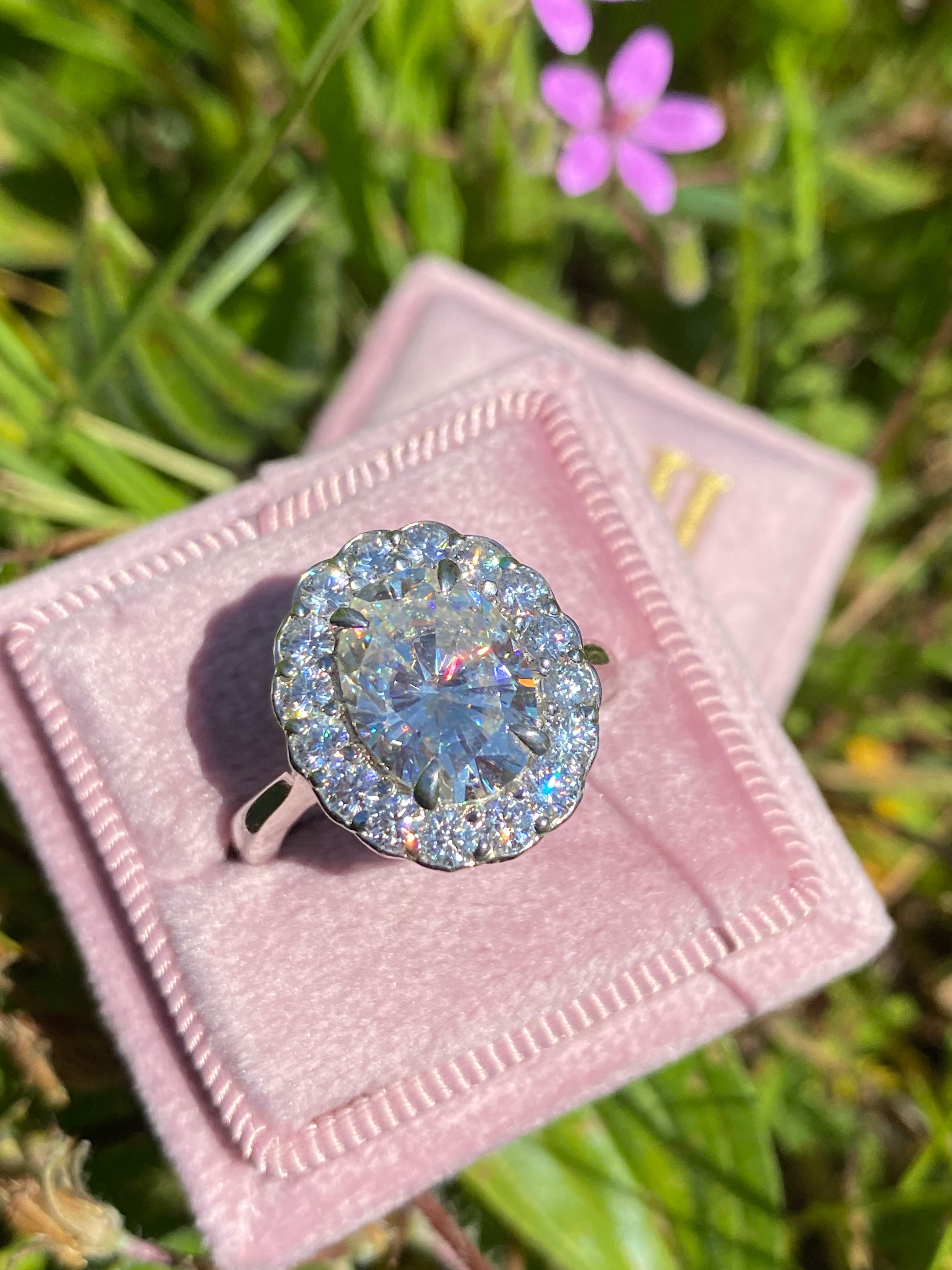4.47 Carat Oval Cut Moissanite Oval Halo Ring in Sterling Silver