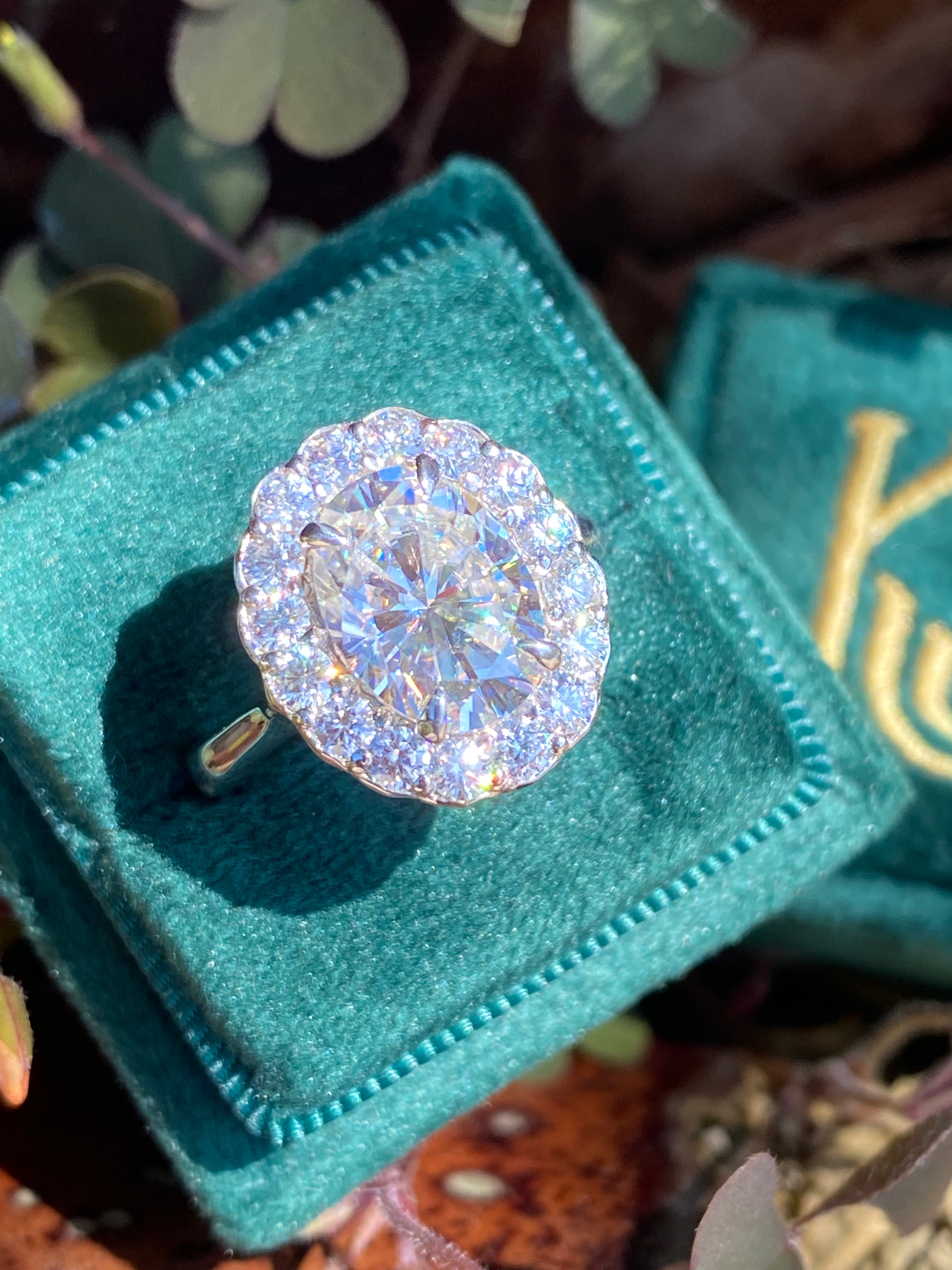 4.47 Carat Oval Cut Moissanite Oval Halo Ring in Sterling Silver