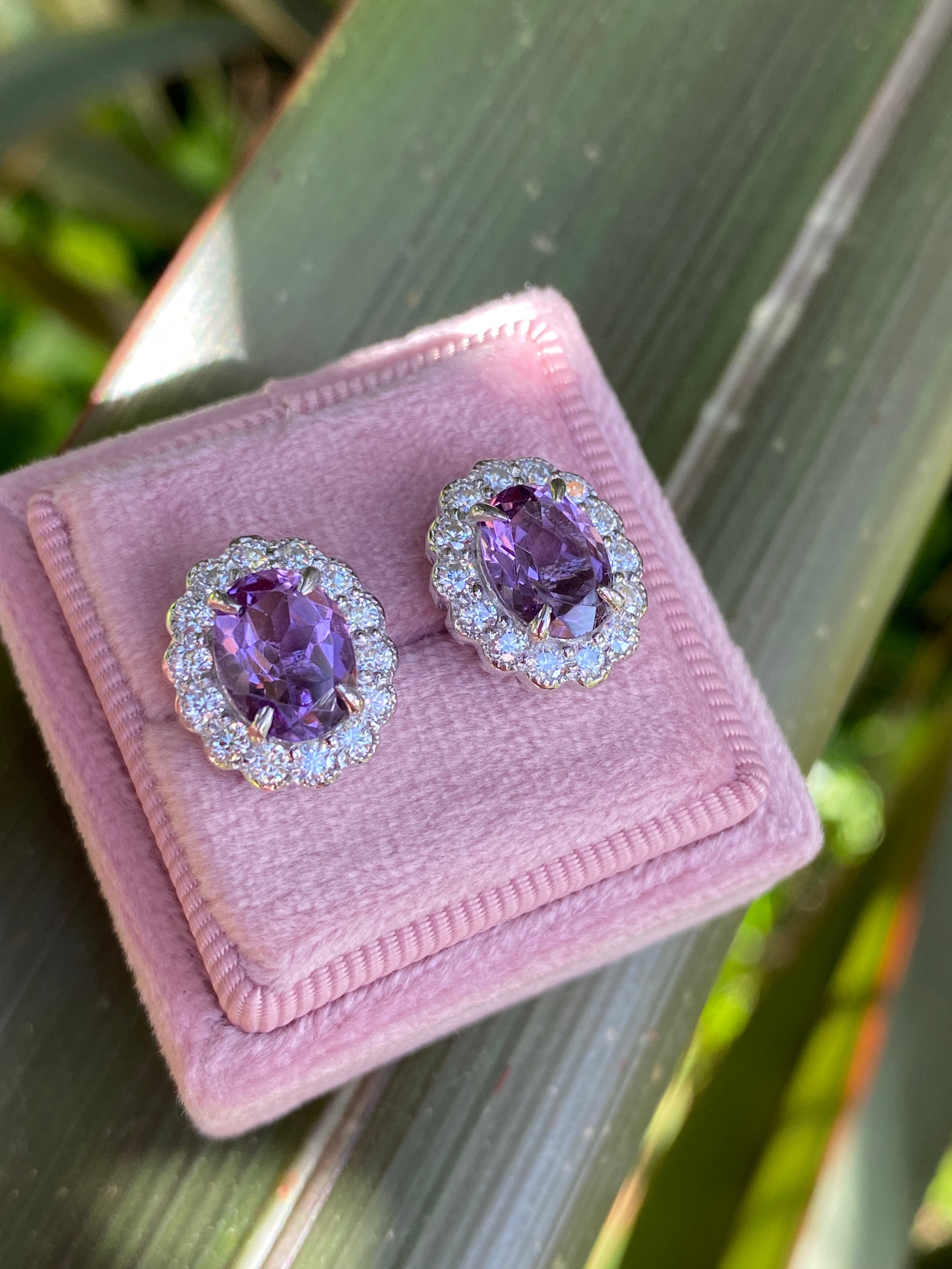 4.71 CTW Oval Cut Amethyst and Moissanite Earrings in Sterling Silver