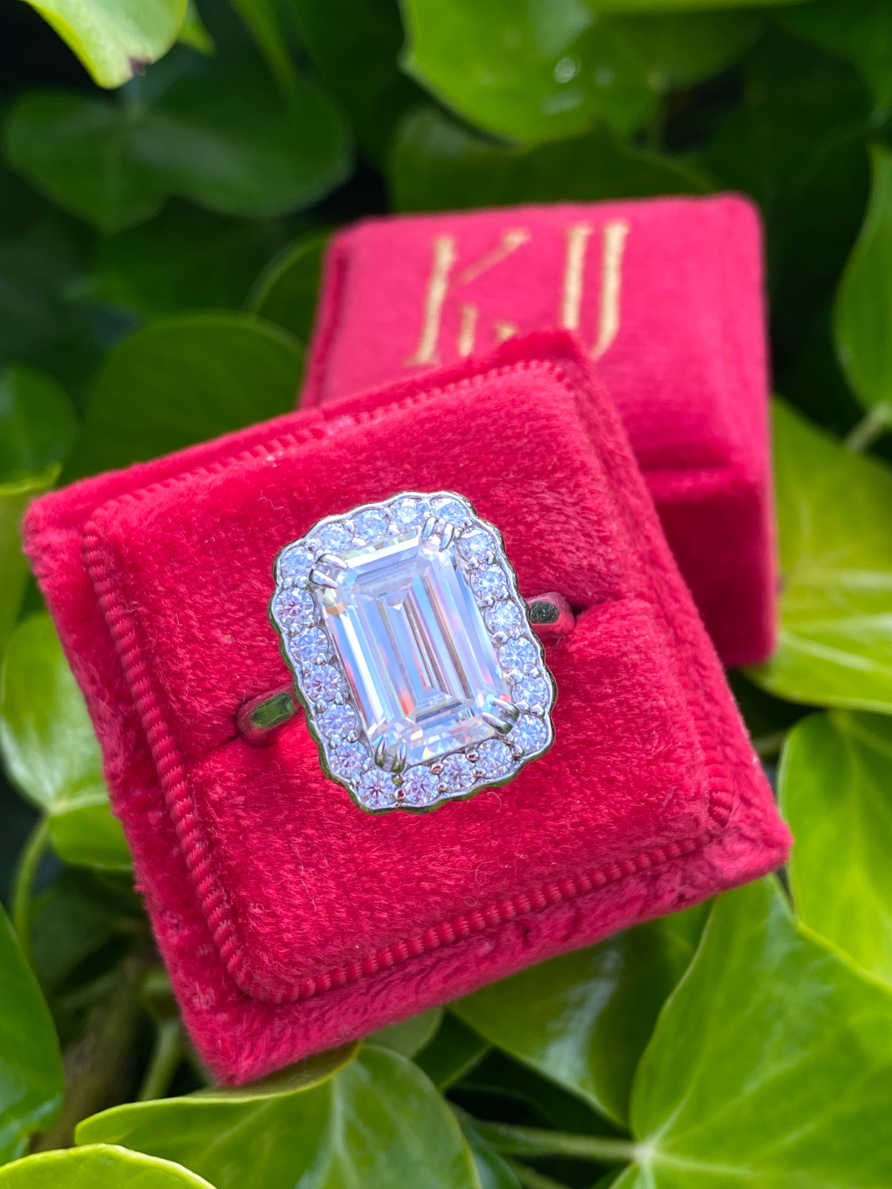 5.38 CTW Emerald Cut Moissanite Halo Cocktail Ring in Sterling Silver