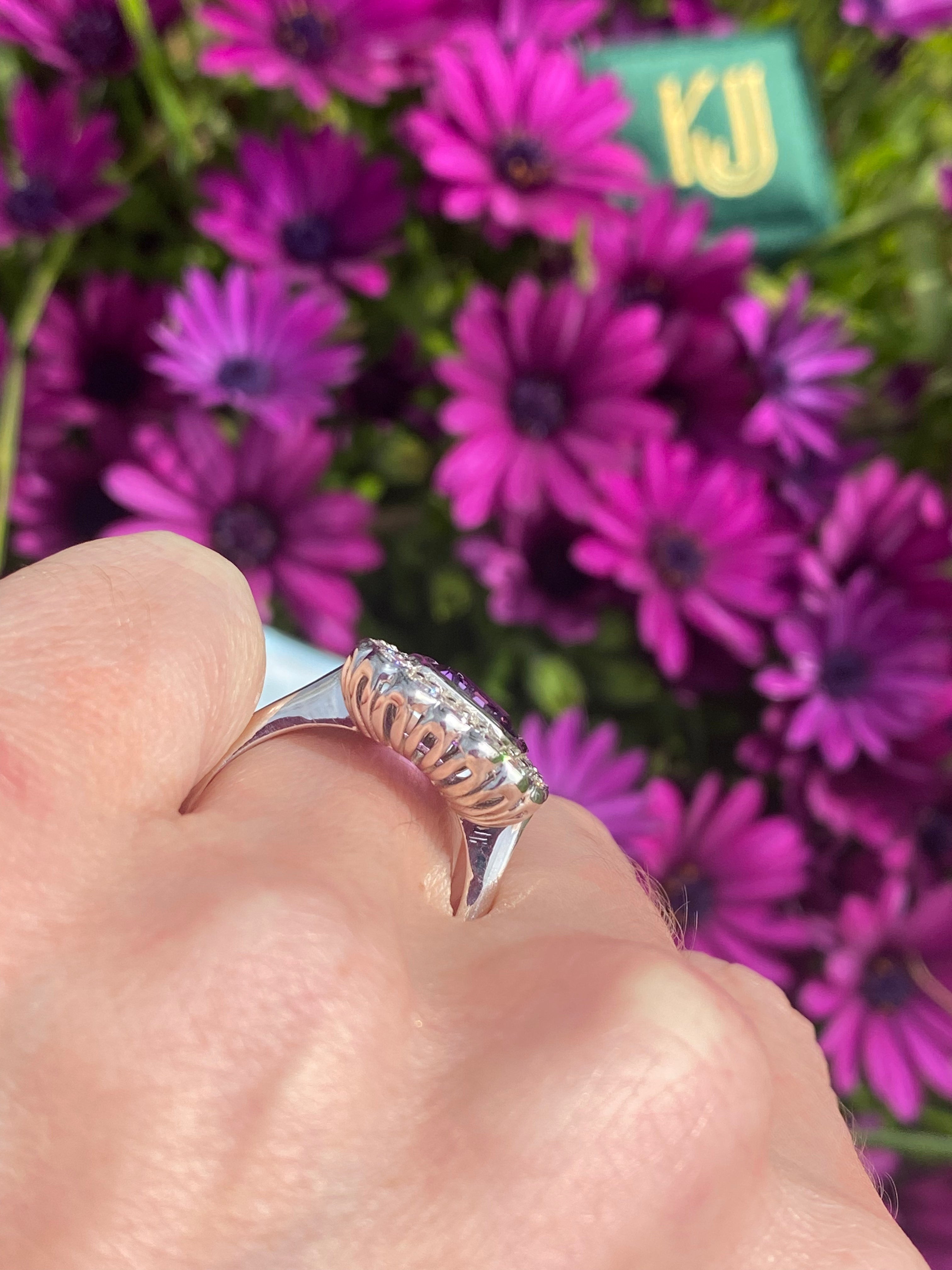4.25 CTW Emerald Cut Amethyst and Moissanite Halo Cocktail Ring in Sterling Silver