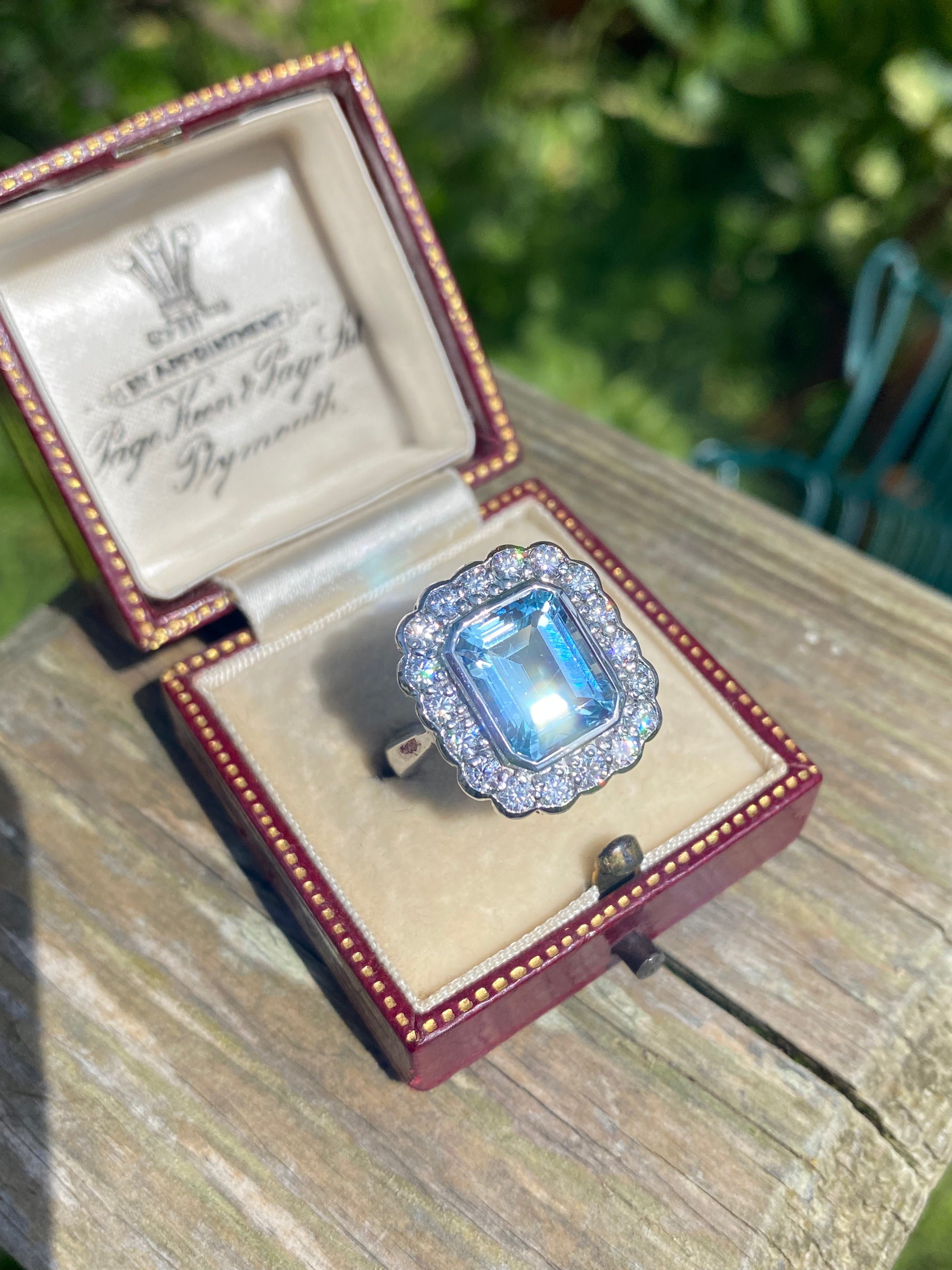 4.25 CTW Emerald Cut Blue Topaz and Moissanite Halo Cocktail Ring