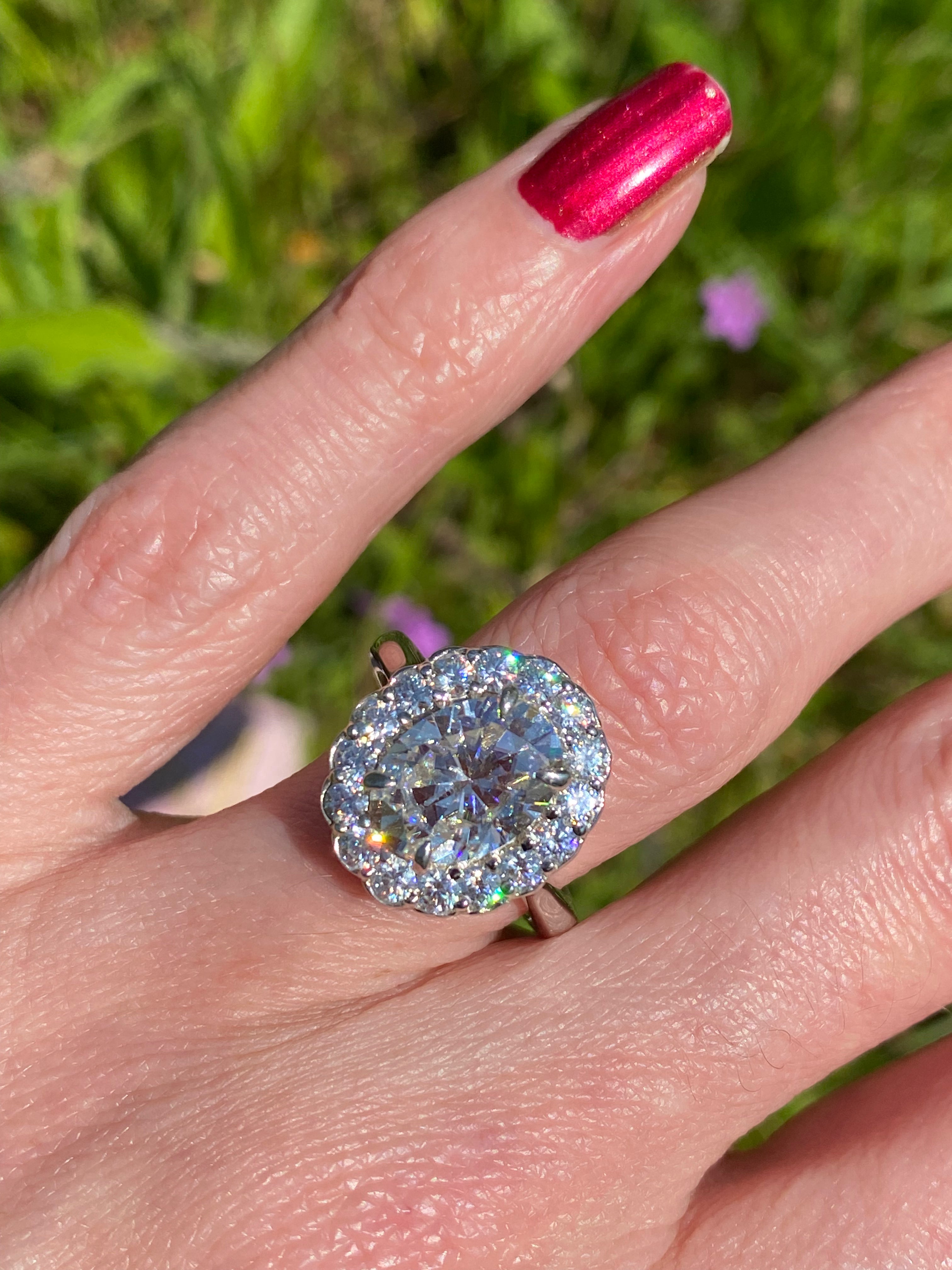 4.47 Carat Oval Cut Moissanite Oval Halo Ring in Sterling Silver