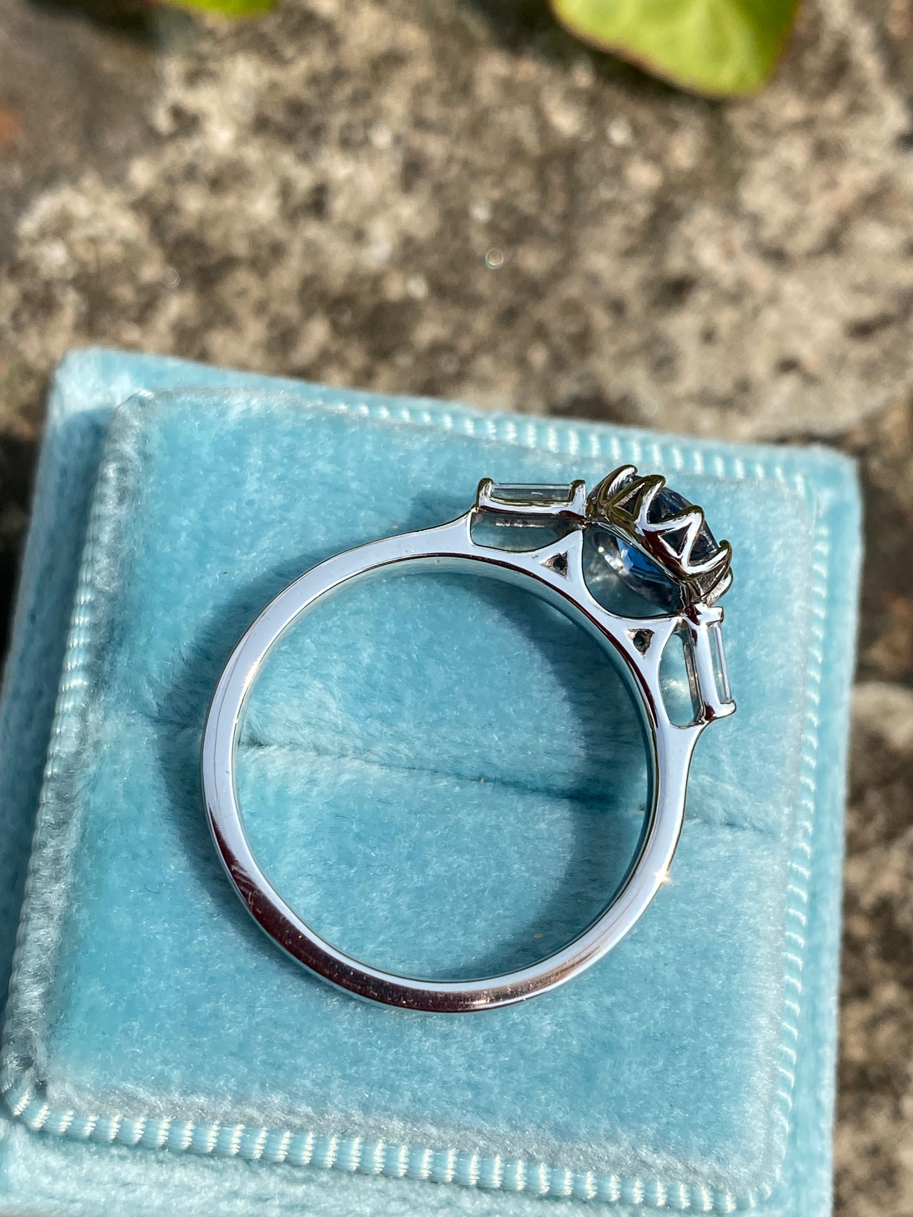 1.25 Carat Blue Ceylon Sapphire and Diamond Three Stone Ring in Platinum