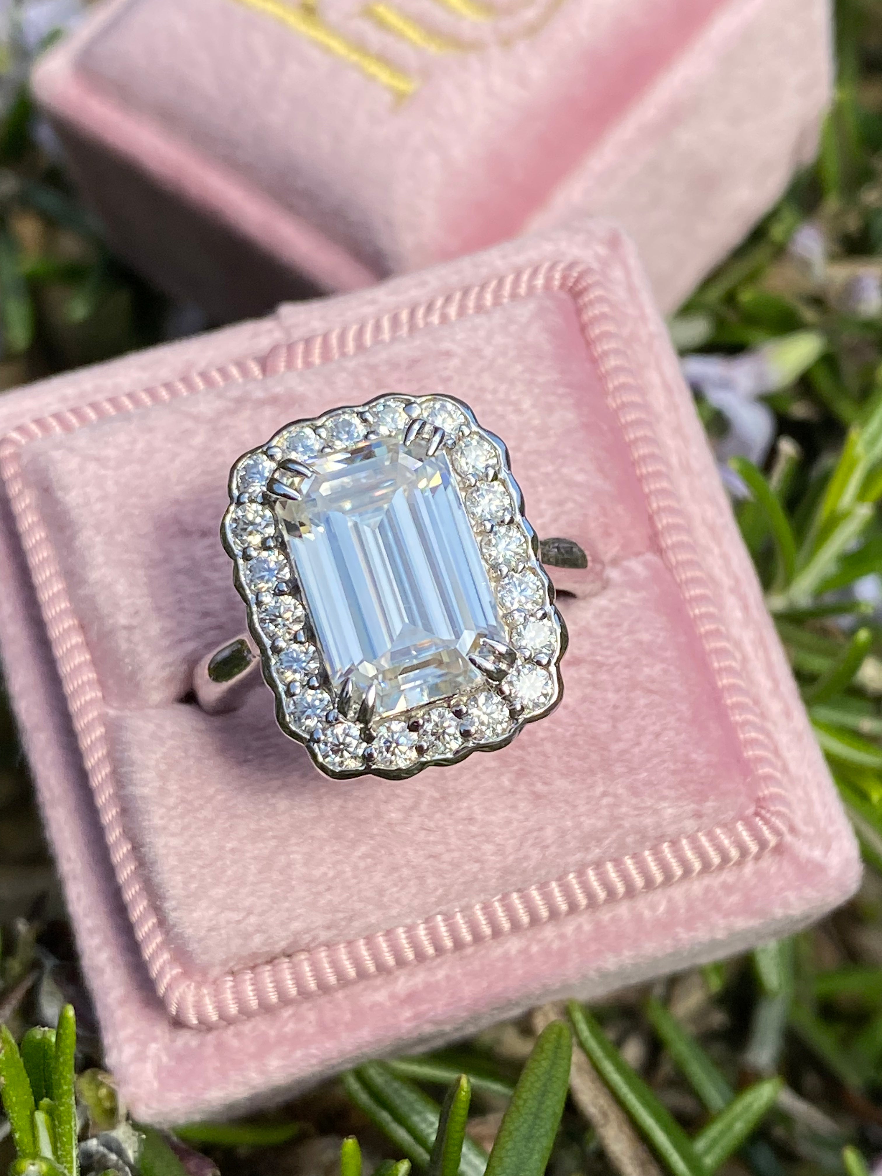 5.38 CTW Emerald Cut Moissanite Halo Cocktail Ring in Sterling Silver