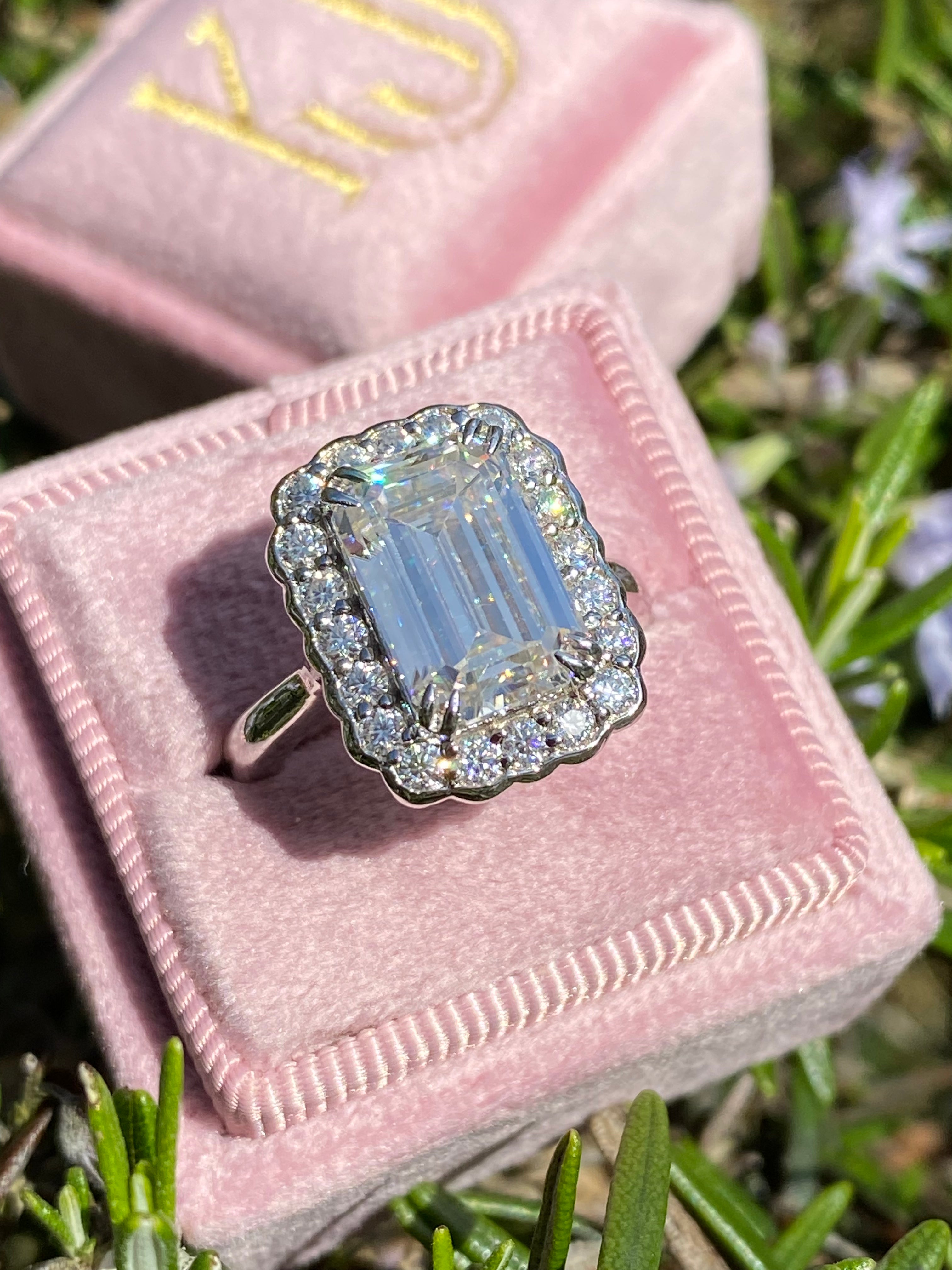 5.38 CTW Emerald Cut Moissanite Halo Cocktail Ring in Sterling Silver