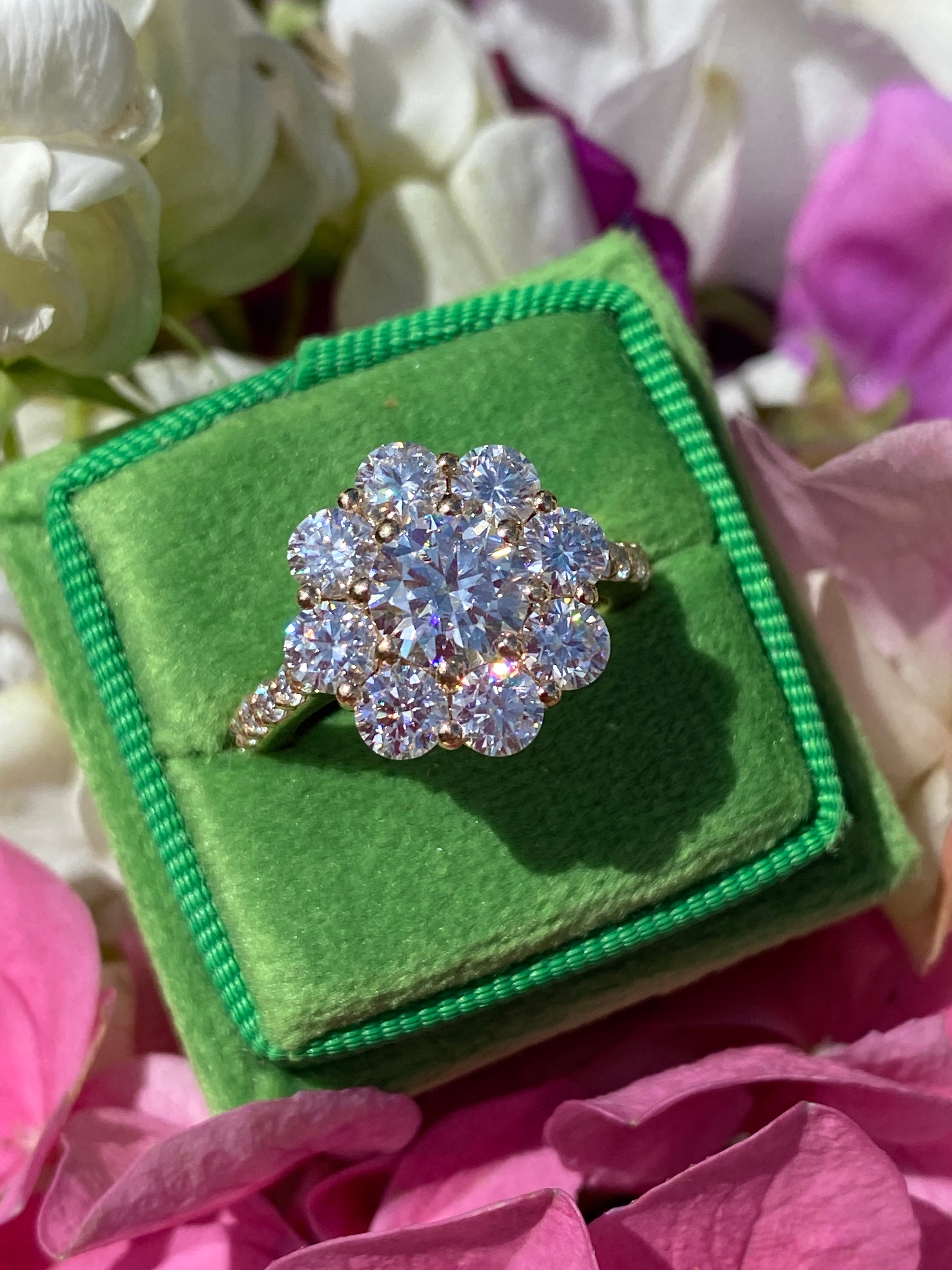 3.38 CTW Moissanite Daisy Halo Engagement Ring in Sterling Silver