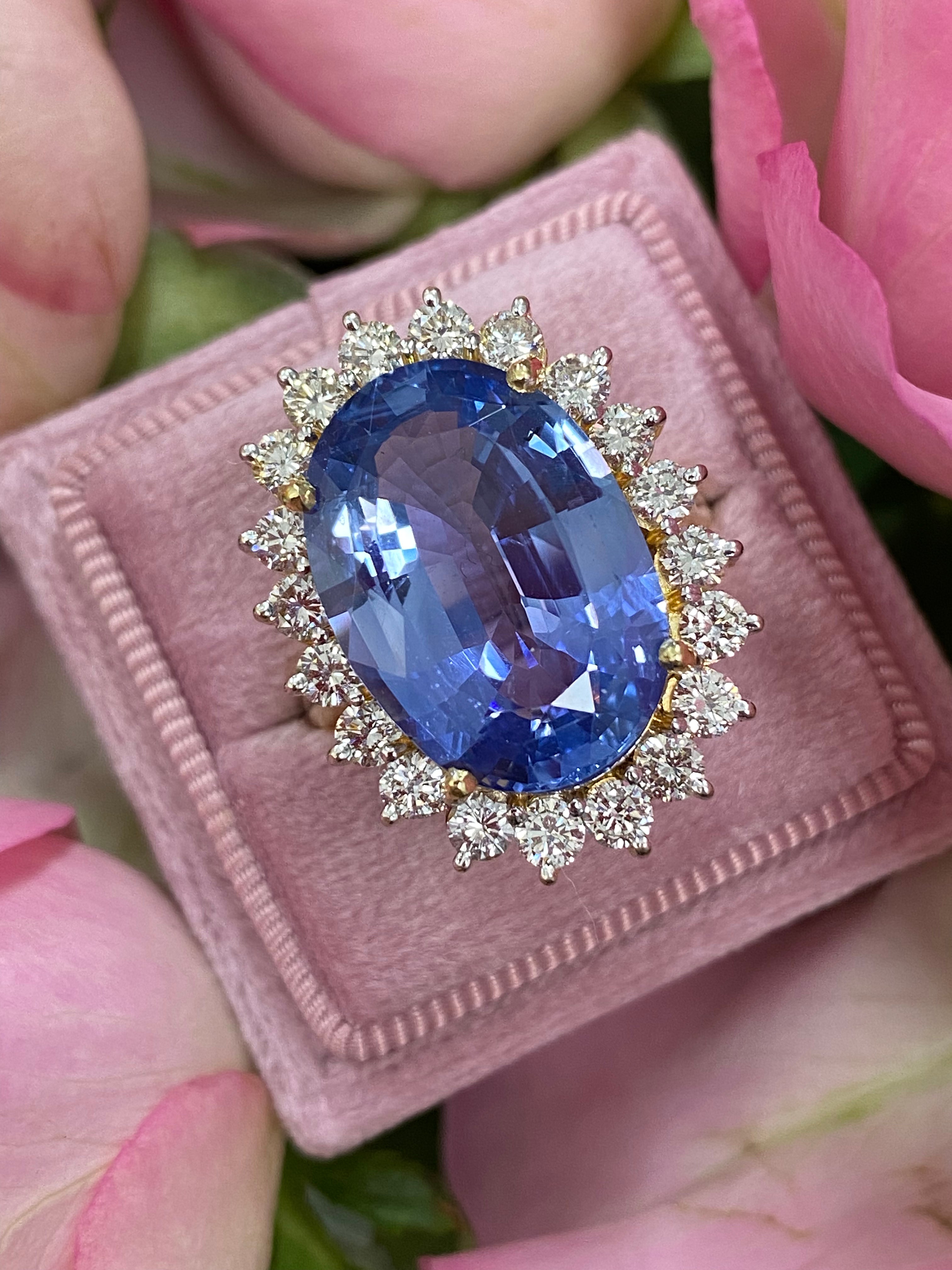 14 Carat Oval Cut Ceylon Blue Sapphire Unheated Engagement Ring in Yellow Gold 